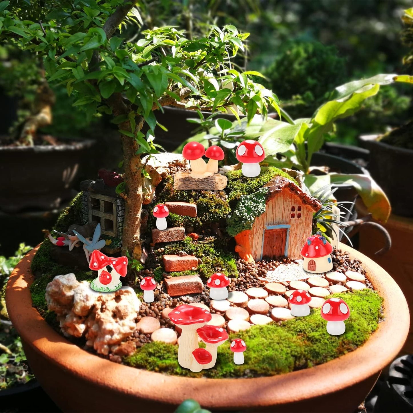 Mini Mushrooms Figurines Tiny Resin Mushroom Decor for Fairy Graden Craft Fake / Red / Set of 65