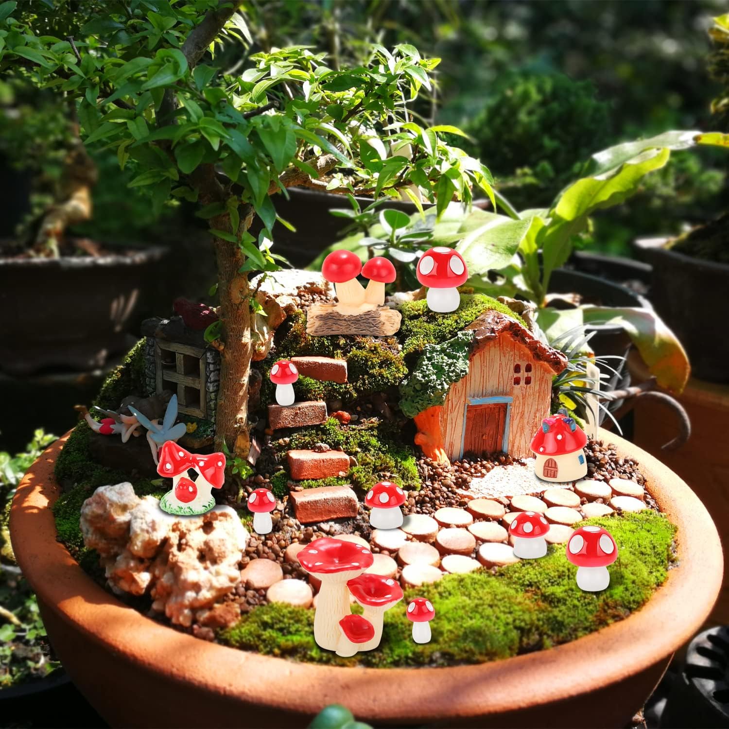 Mini Mushrooms Miniature Mushrooms Bulk for Fairy Garden Tiny Mushrooms Figurines / Red / Set of 80
