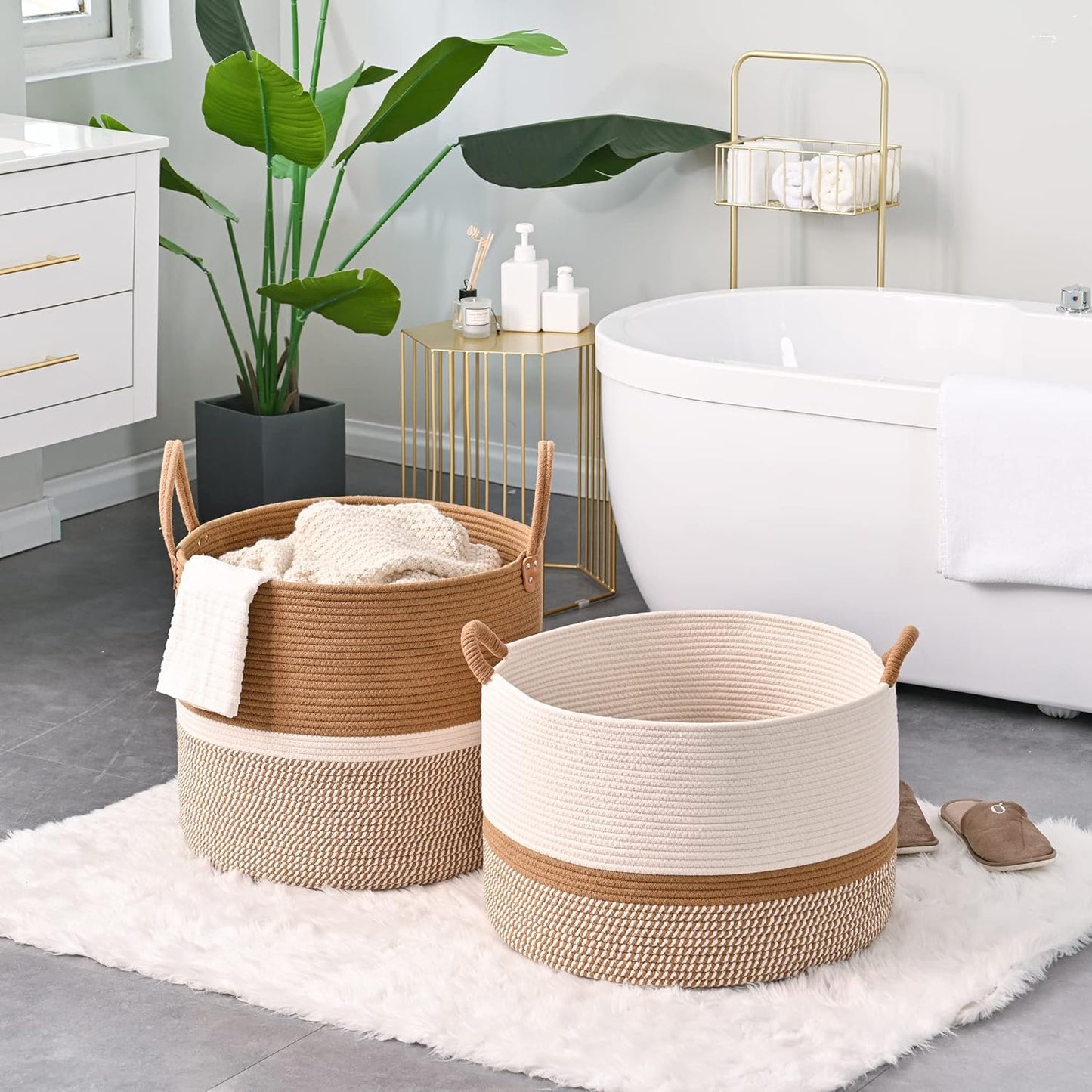 Woven Baskets for storage Baby Laundry Hamper / Brown / 20 x 13