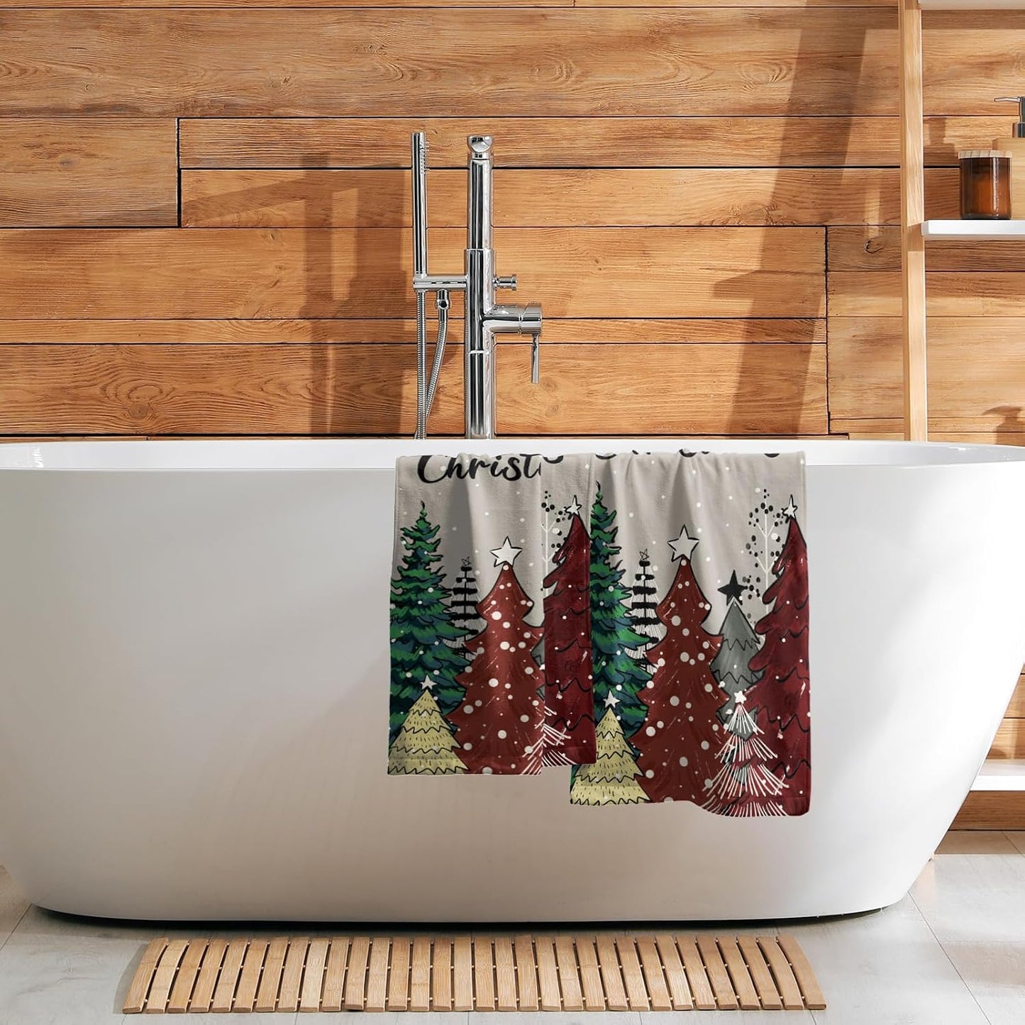 Giwawa Christmas Trees Hand Towels Set of 2 Winter Holiday Bath Towel Soft Kitchen Dish Towels Decorative Bathroom