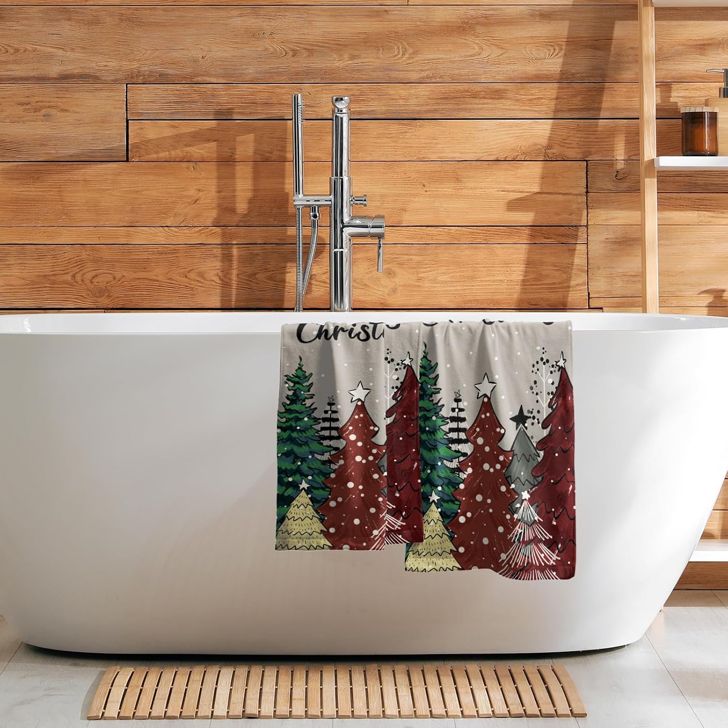 Giwawa Christmas Trees Hand Towels Set of 2 Winter Holiday Bath Towel Soft Kitchen Dish Towels Decorative Bathroom