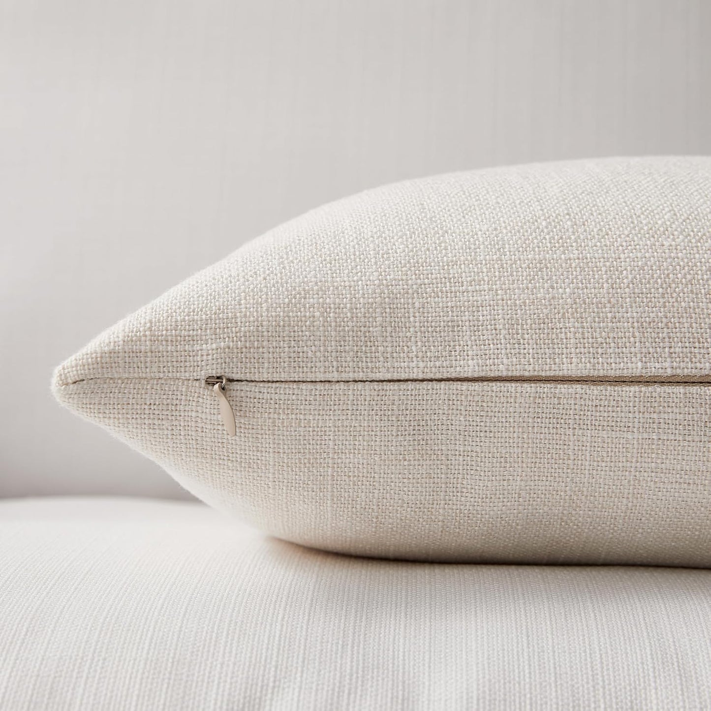 Modern Farmhouse Linen Blend Decorative Pillow Covers / Ivory / 18 x 18 / Set of 2