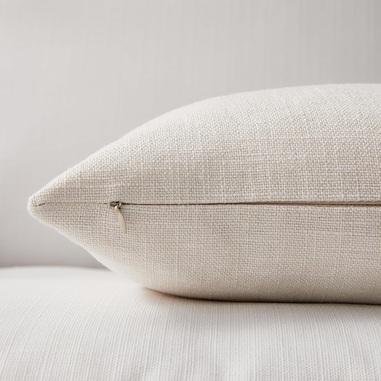 Modern Farmhouse Linen Blend Decorative Pillow Covers / Ivory / 18 x 18 / Set of 2