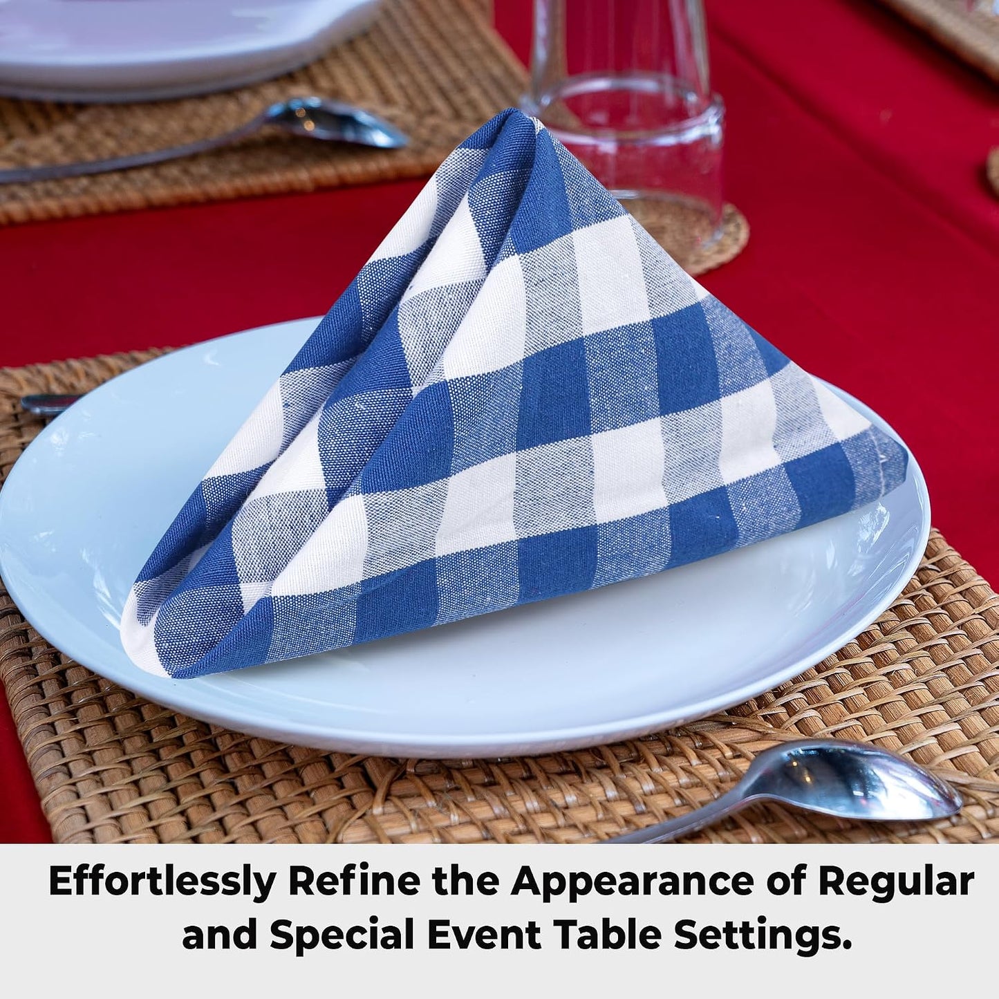 Urban Villa Cloth Napkins Cotton 20x20 (Set of 6) Blue Cheks