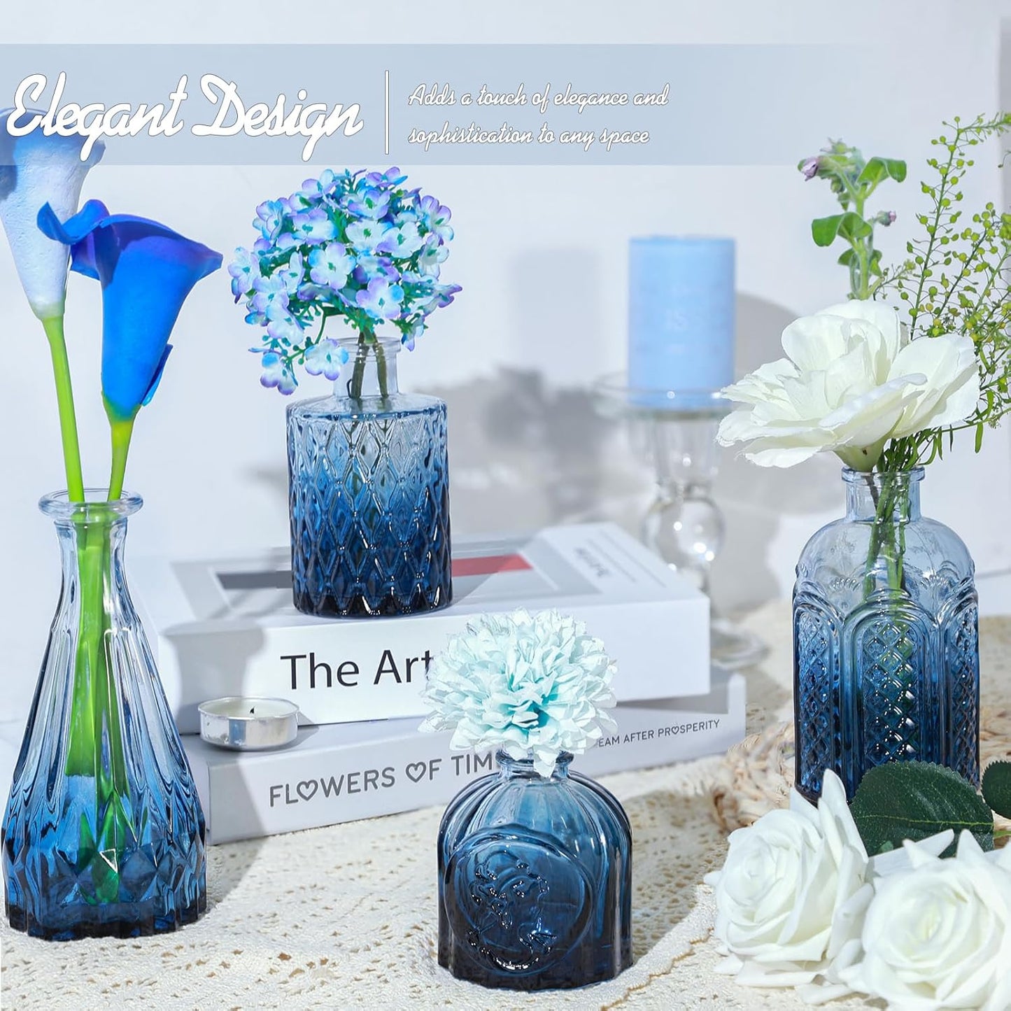 Glass Bud Vases Set / Blue / Set of 24