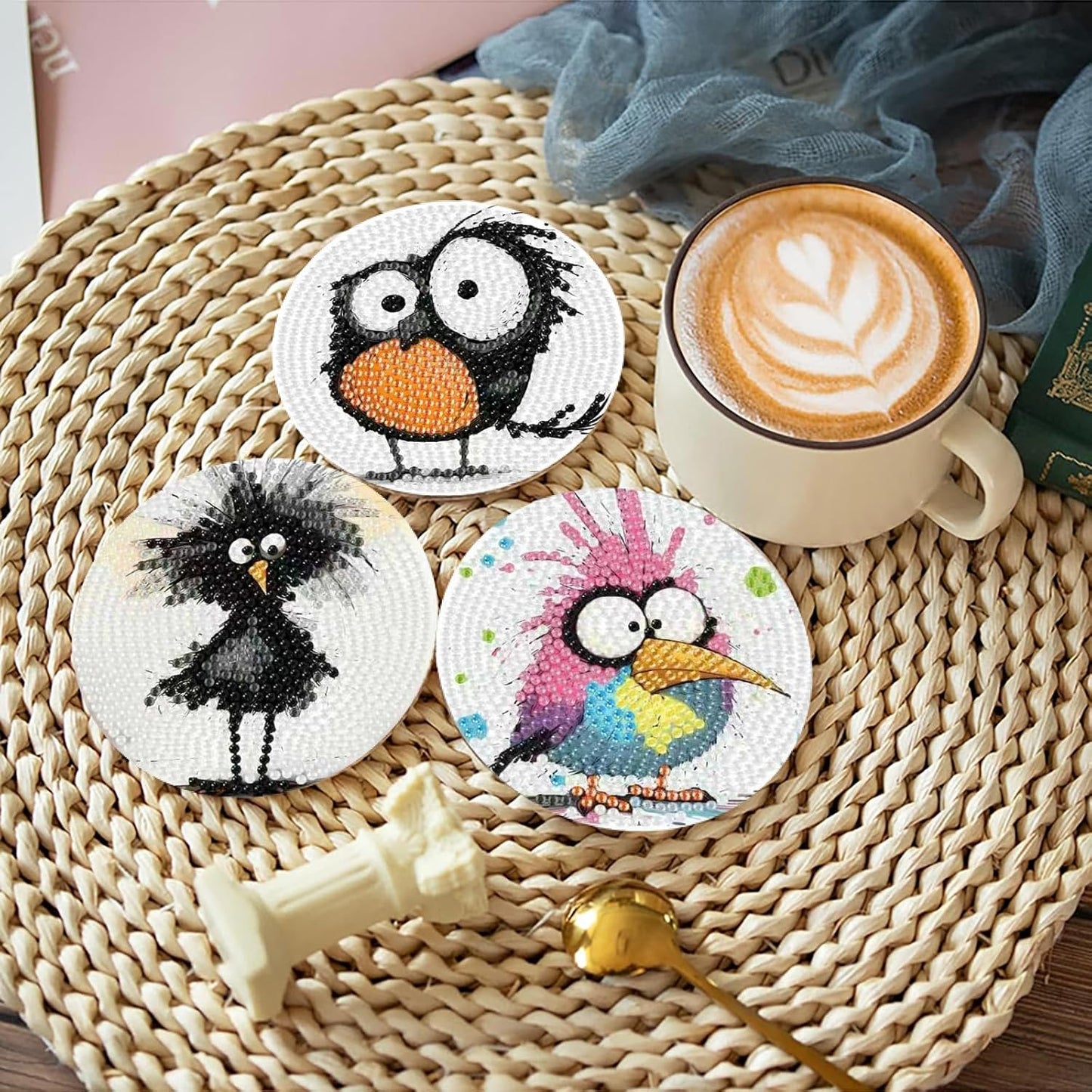 Holder / Funny Bird Pattern Wooden Diamond Painting / Jxbd73-us / Set of 8