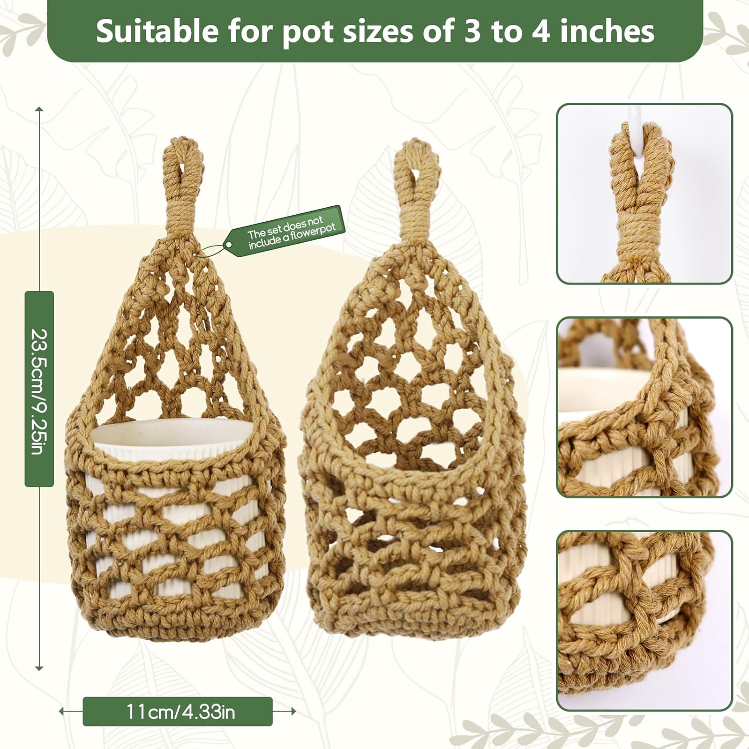 Macrame Wall Plant Hanger / Brown / 4-inch / 4 Inch