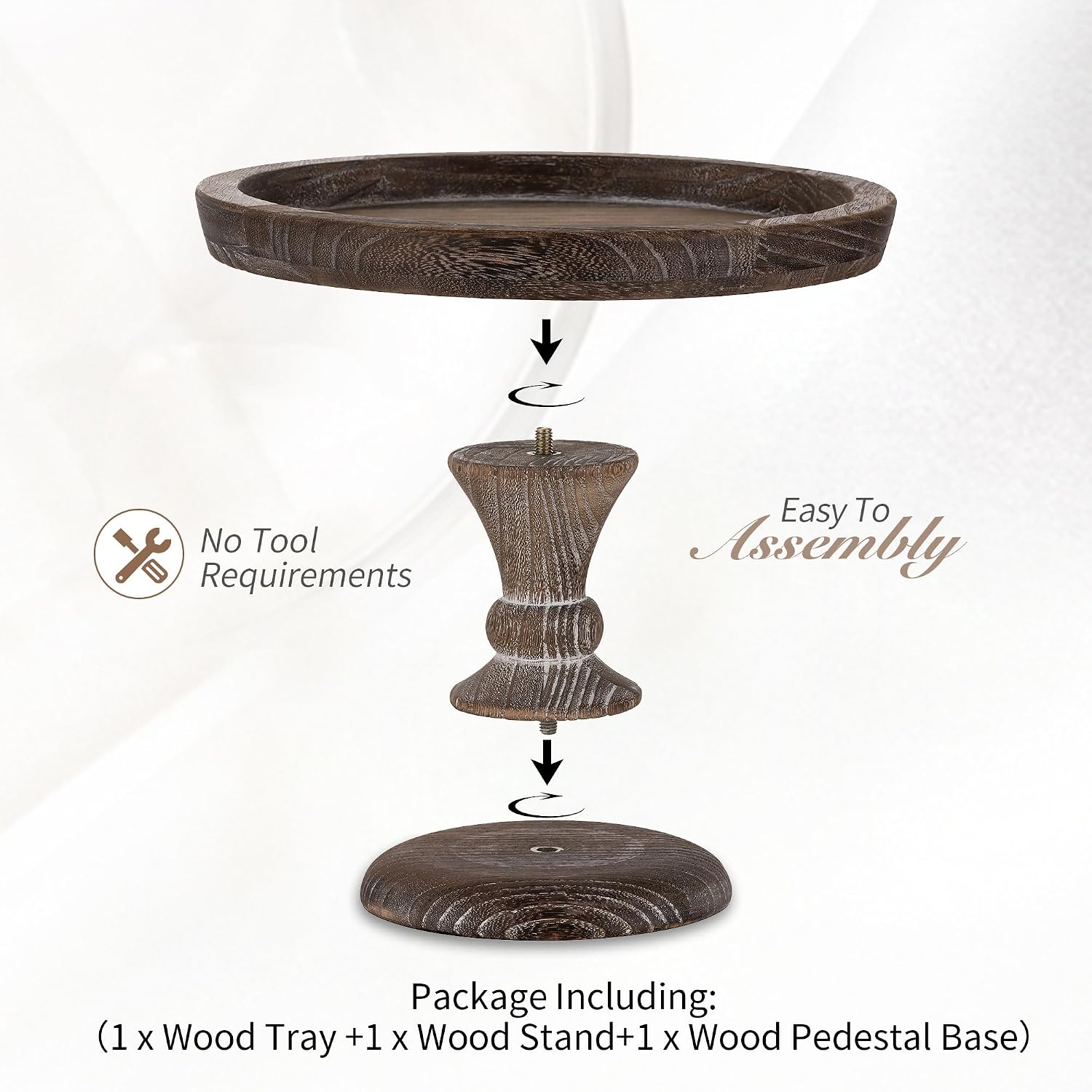 Rustic Wooden Risers Round Decorative Pedestal Plate Stand Holder Tray
