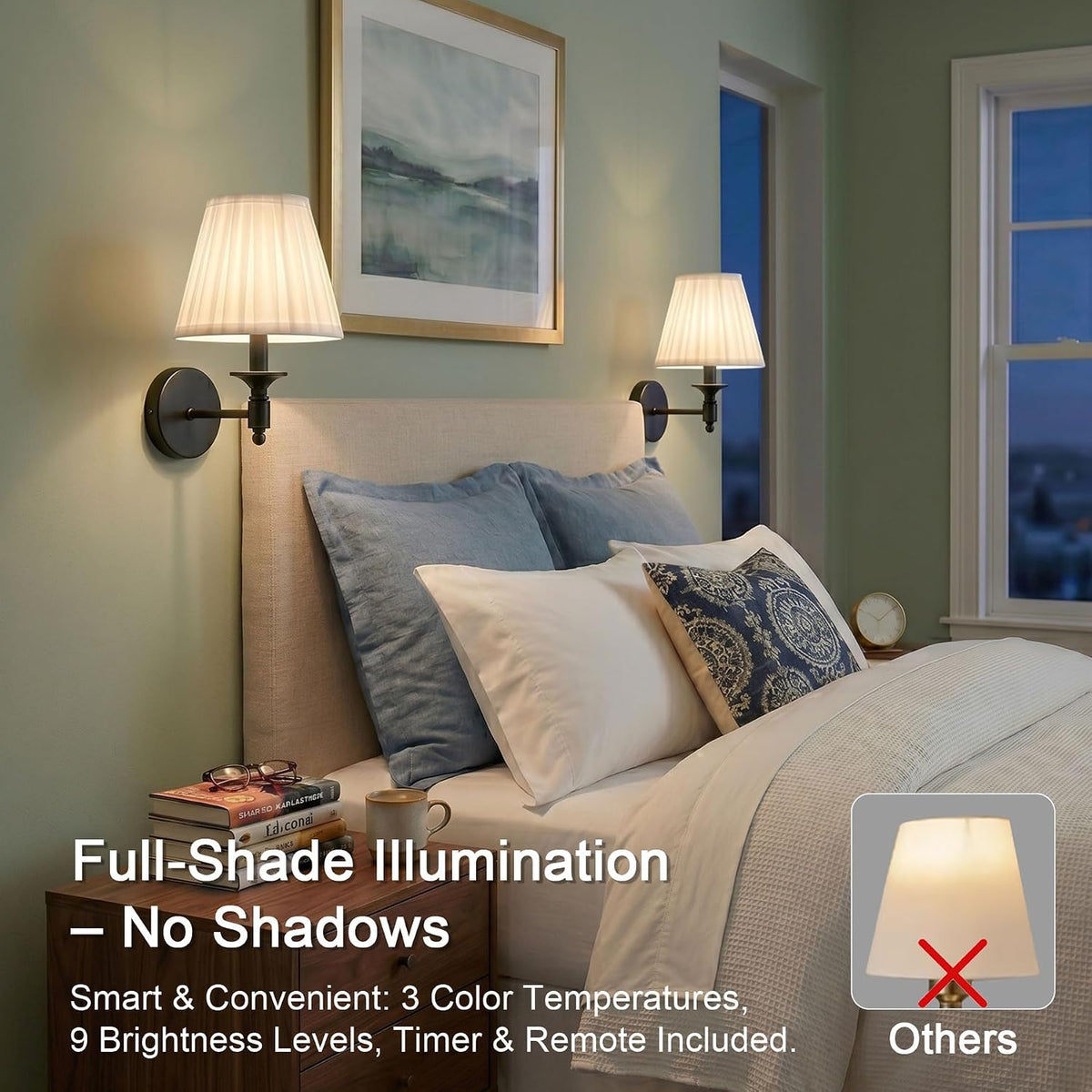Battery Operated Wall Sconces Set of 2, Black Wireless Wall Lights with 8000mAh 3 CCT Color Temperature & Dimmable