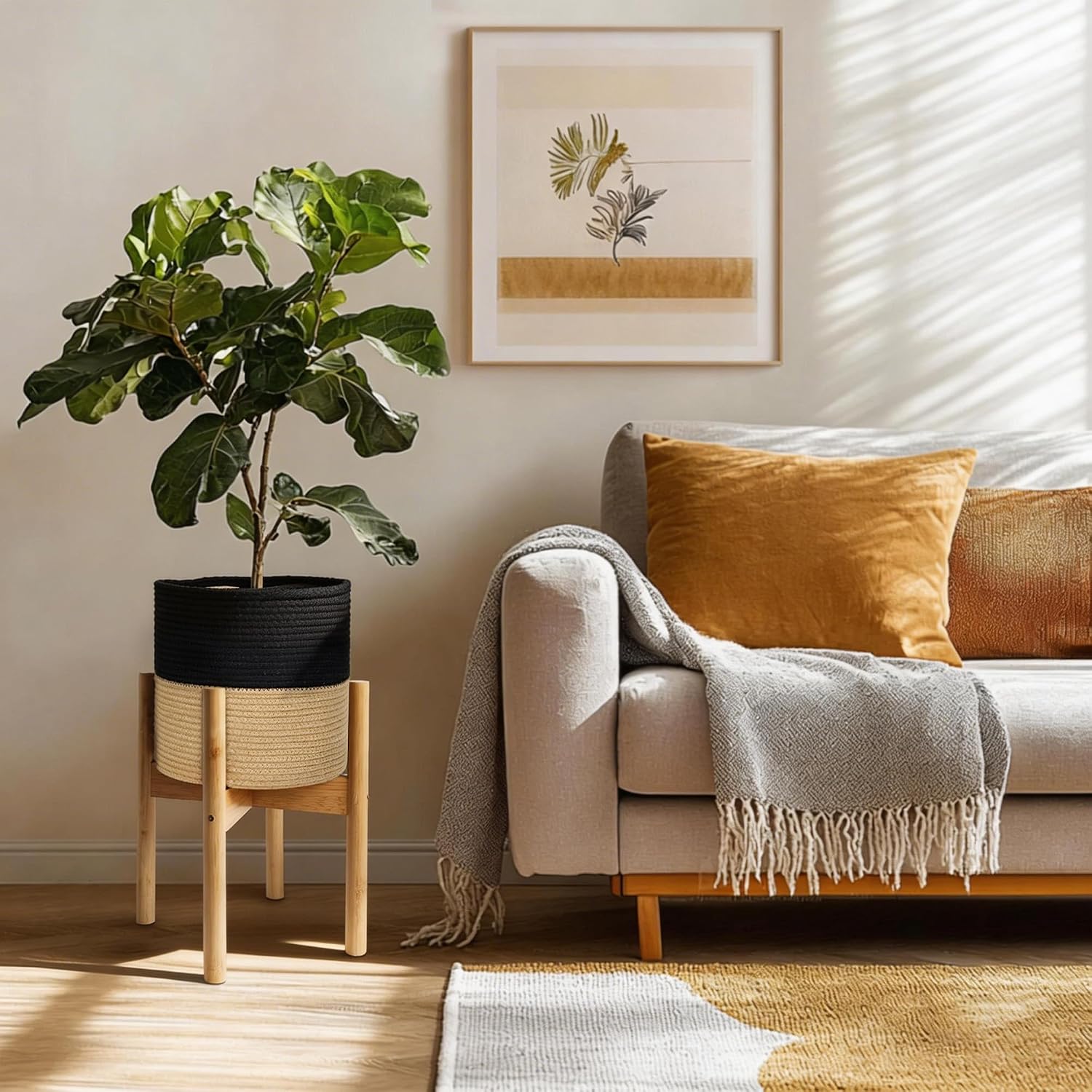 Bamboo Wood Stand / Black and Jute