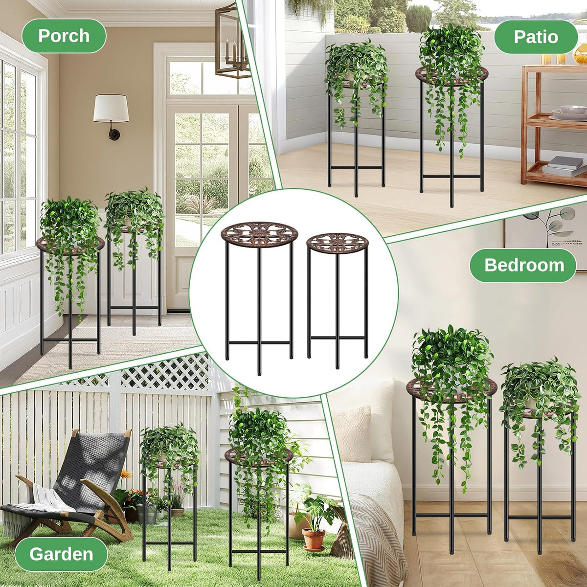 2 Pack Metal Plant Stands, Indoor & Outdoor Display Racks | Sizes 12.6"x26.7" & 11"x22.8", Sturdy Stable No Wobble, Fit