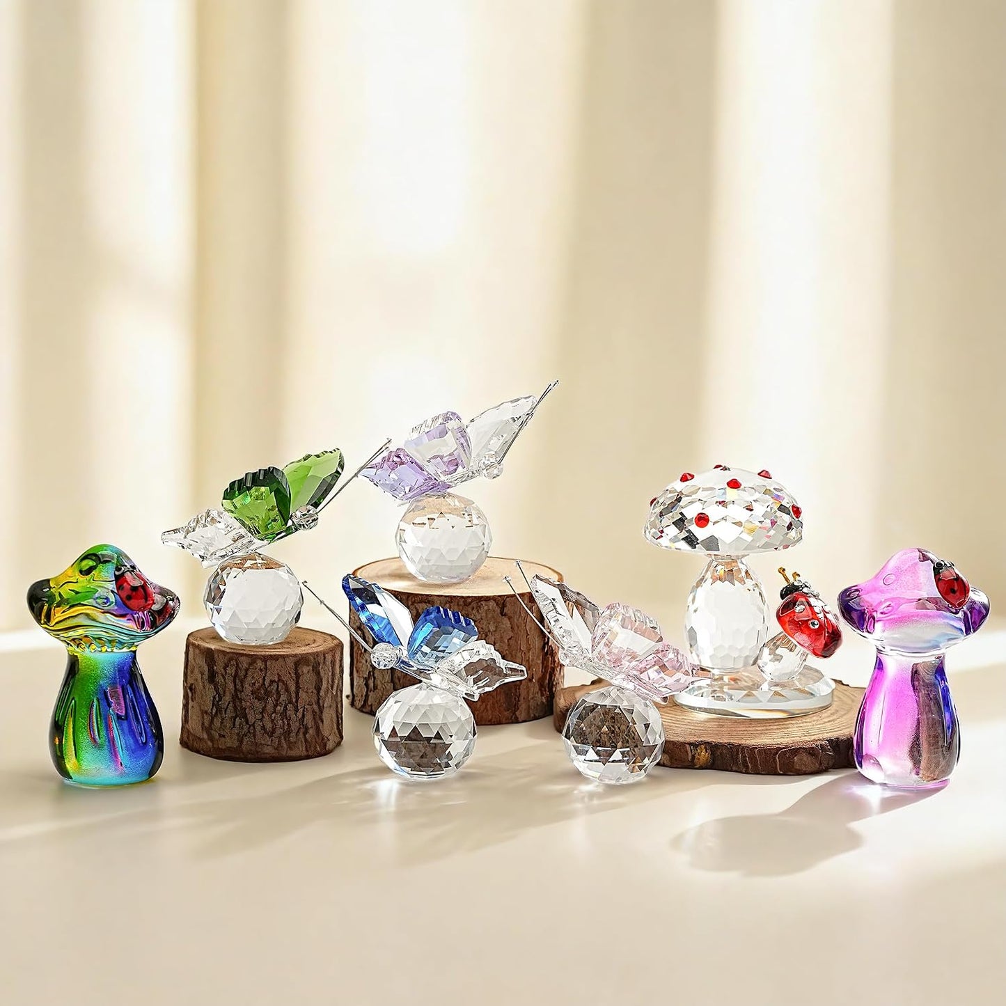 Crystal Mushroom Figurine Mini Mushroom Ladybug Figurines for Fairy Garden Terrarium / Colorful