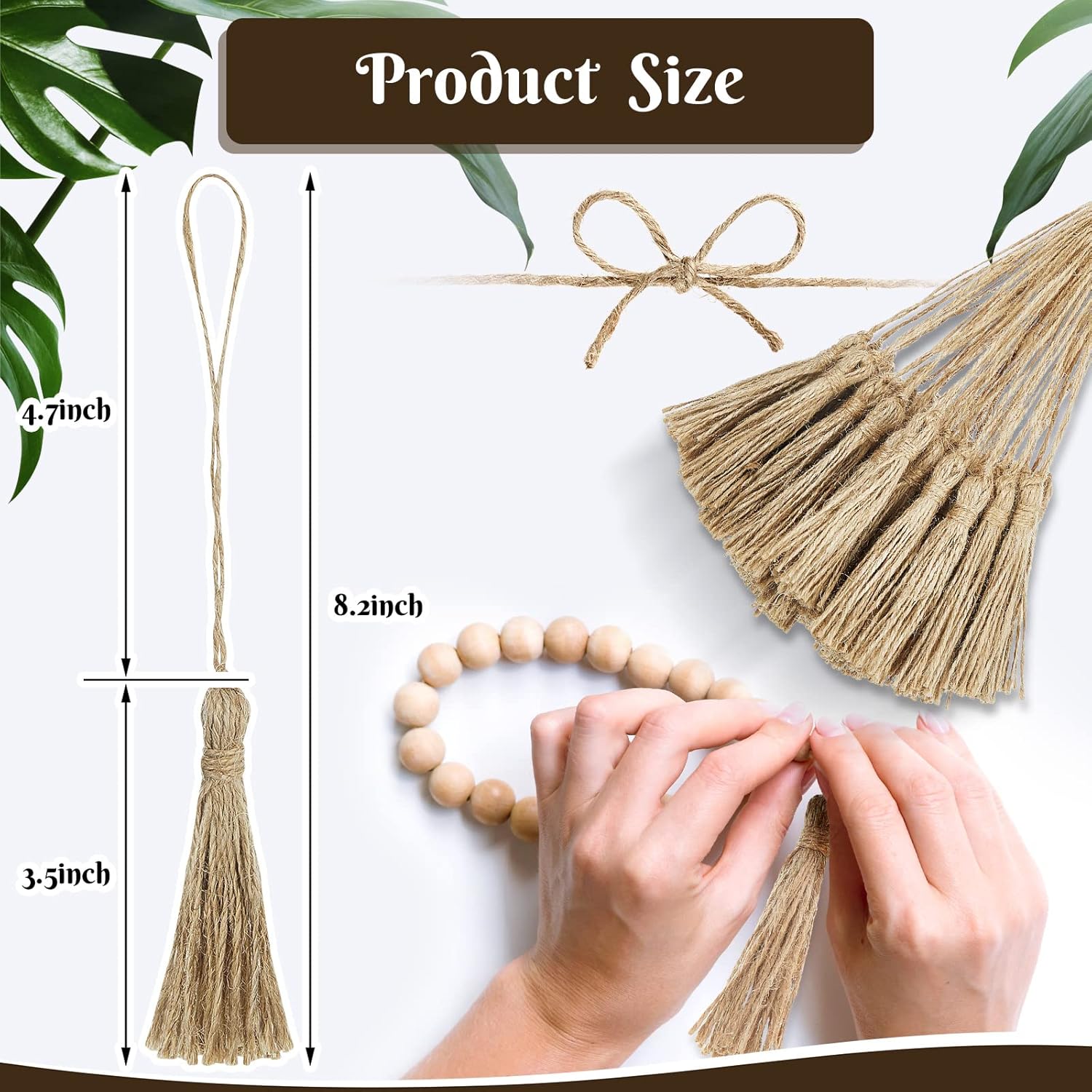 Jute Tassels for Crafts Small Tassels Bulk for Jute Rope DIY Wood Beads / Natural / Set of 40