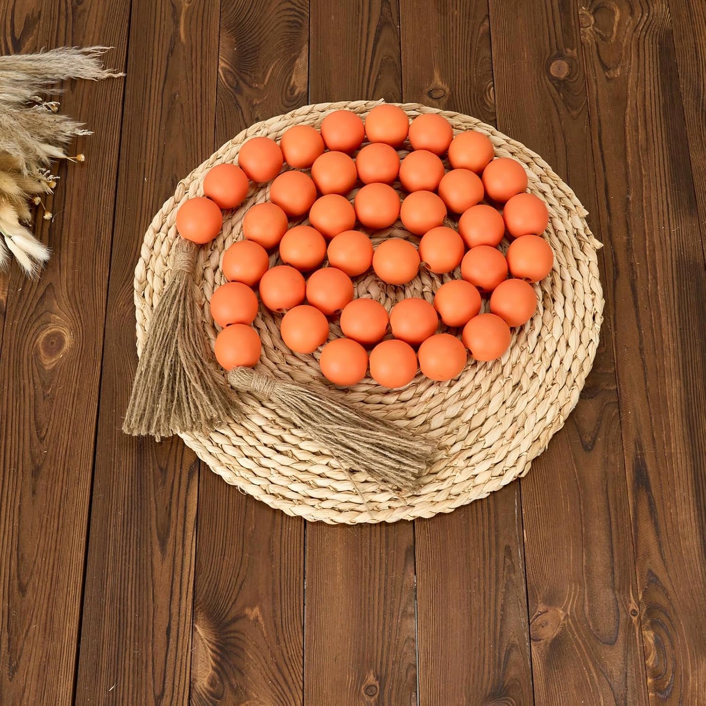 76" Long Large Wood Bead Garland / 8 Orange / 76 Inches