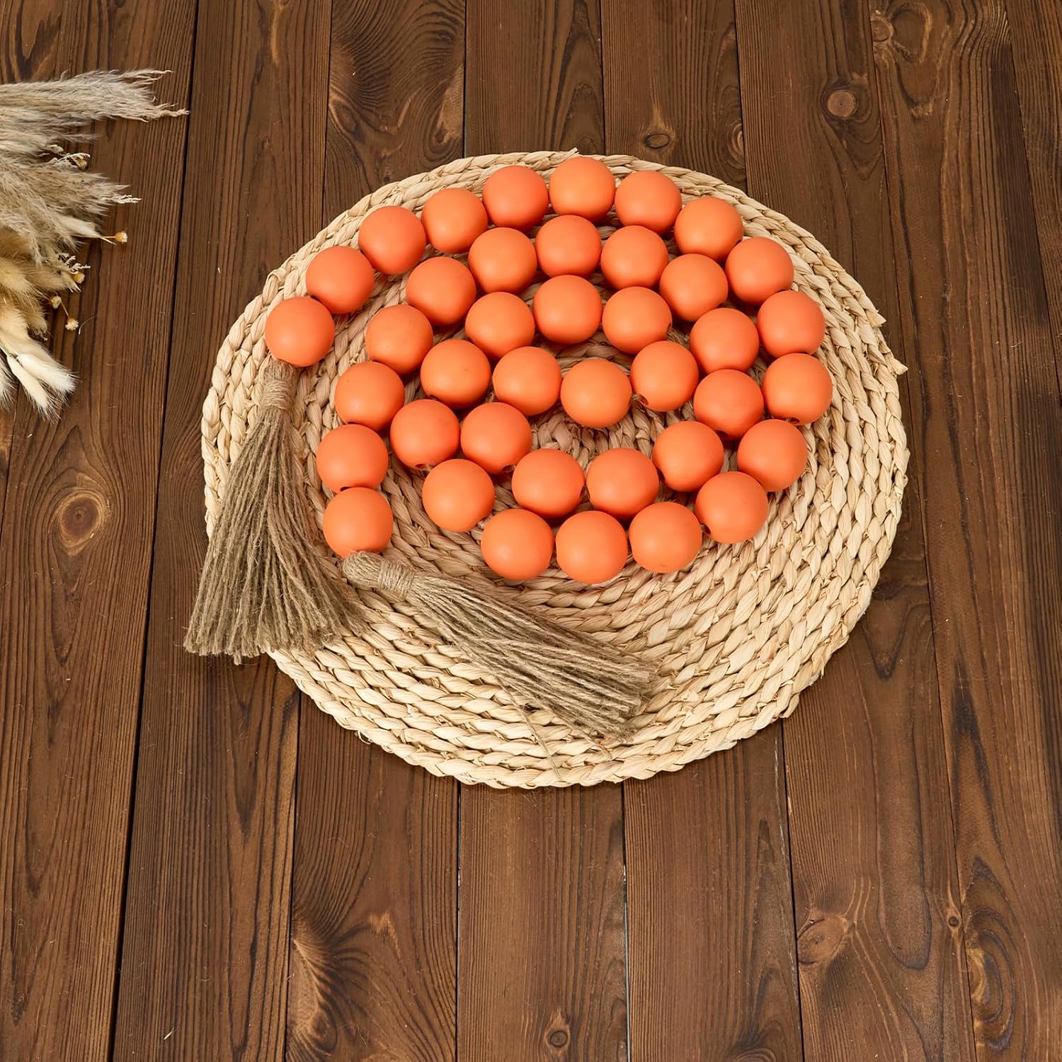 76" Long Large Wood Bead Garland / 8 Orange / 76 Inches