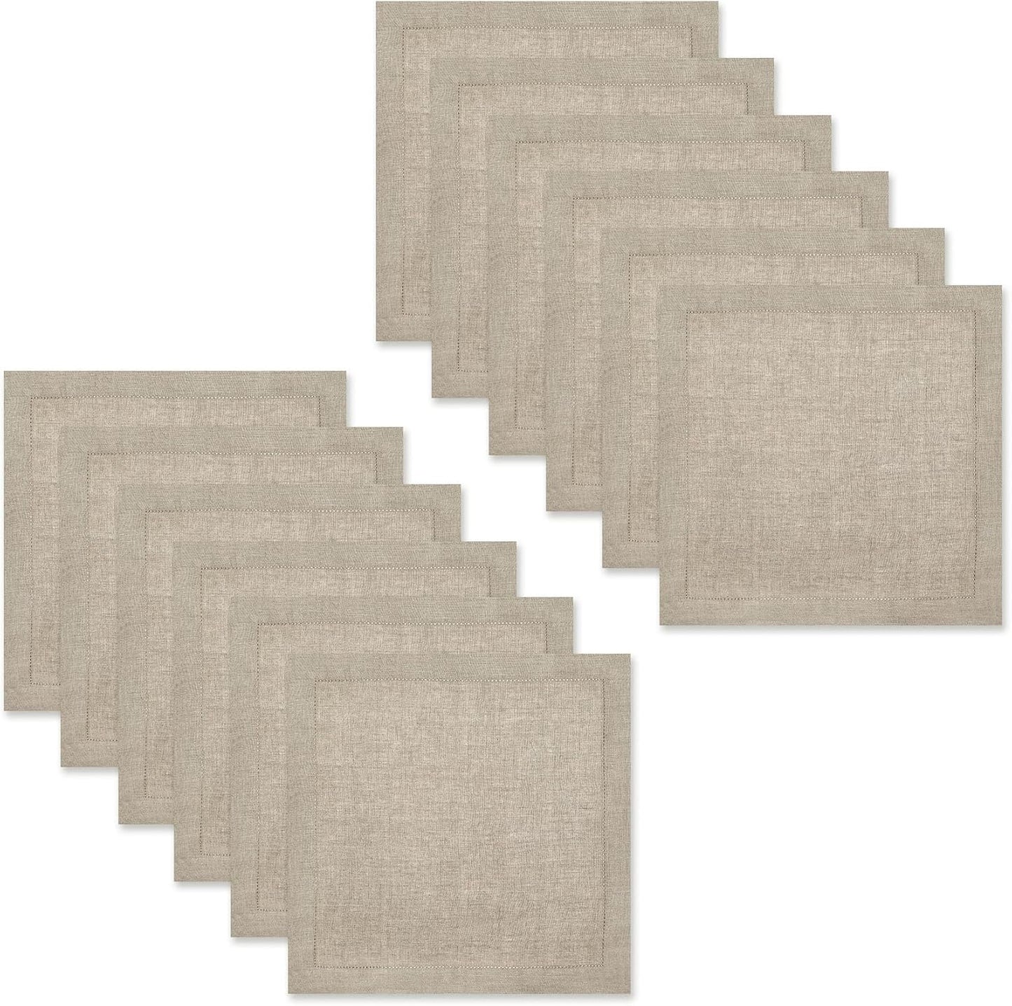COTTON CRAFT Genuine Pure Linen Napkins - Set of 12 Hemstitch Cloth Napkins | Large 18x18 Natural Hand-Crafted Pure