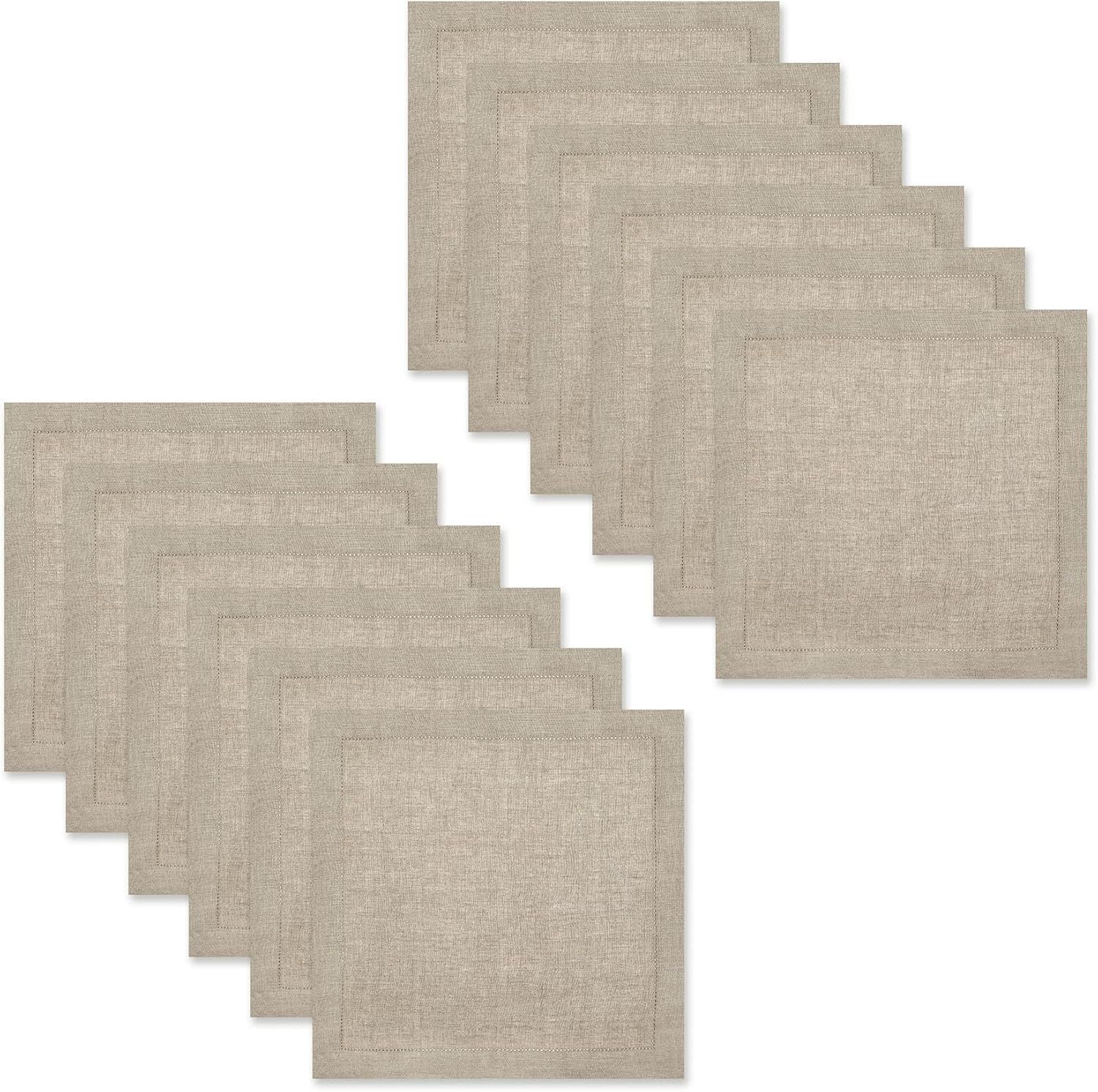 COTTON CRAFT Genuine Pure Linen Napkins - Set of 12 Hemstitch Cloth Napkins | Large 18x18 Natural Hand-Crafted Pure