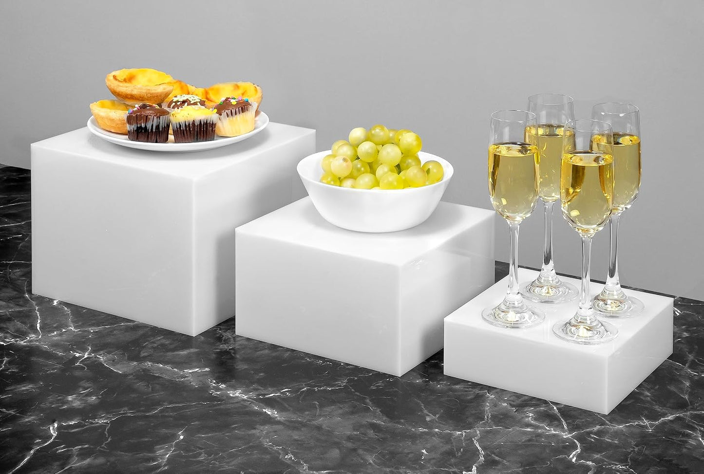 Red Co. Set of 3 Glossy White Acrylic Cube Display Nesting Risers with Hollow Bottoms - 2 Pack