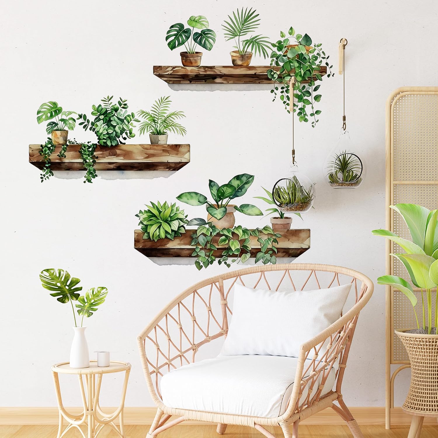 3D Bonsai Tropical Vine Leaves Wall Stickers / Green Plant Wall Decals