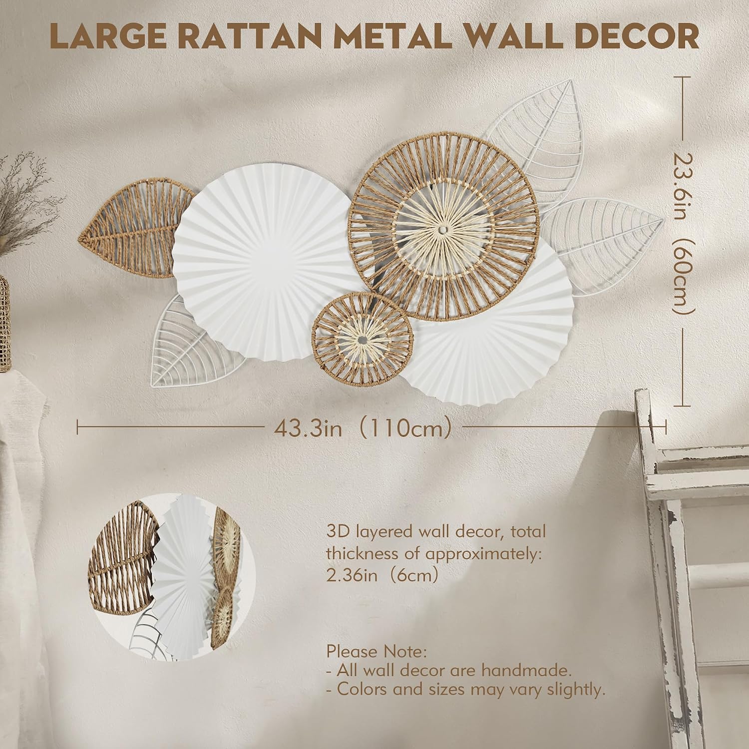 Boho Wall Decor / White Round Plate / 43 x 23