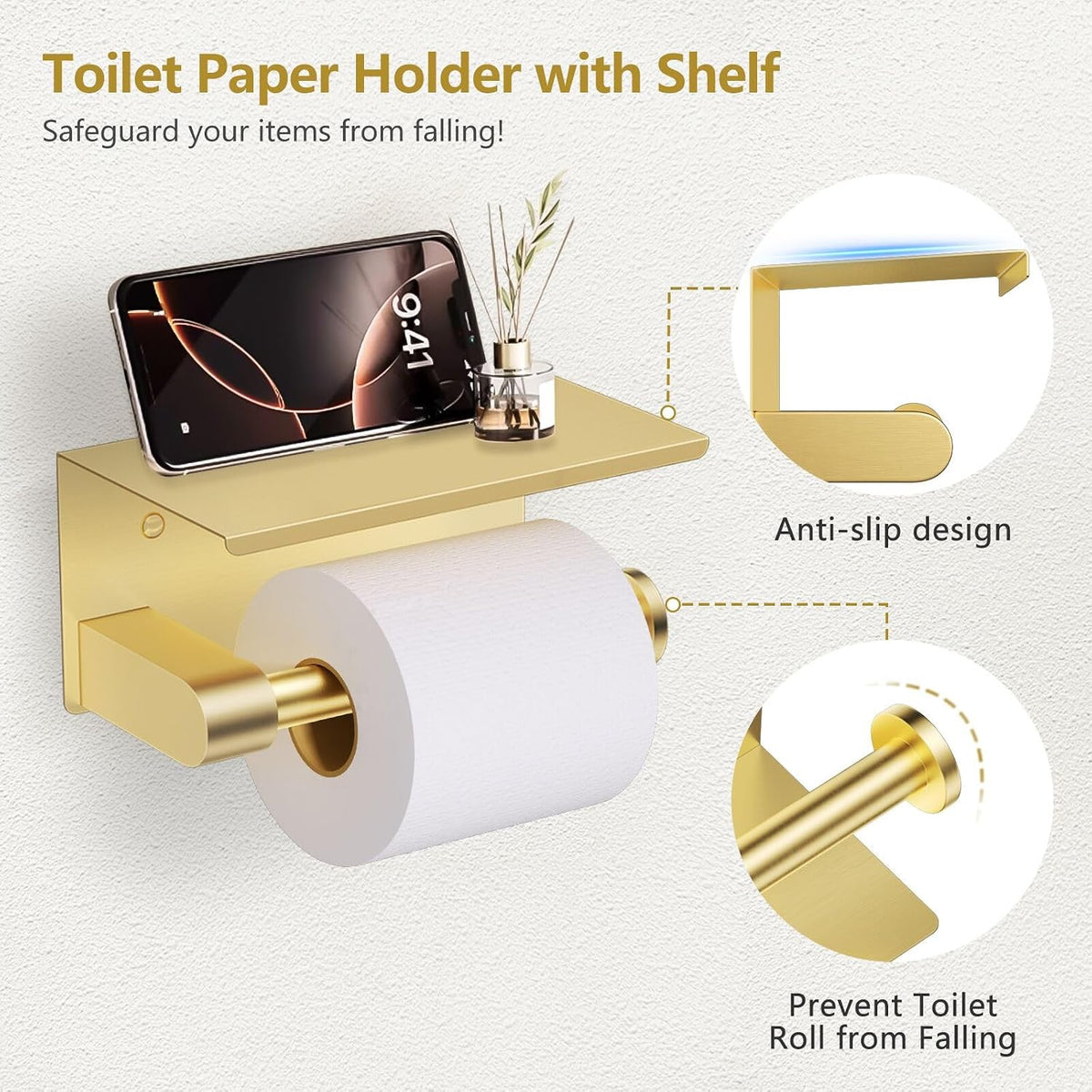 TQKAG 5 Piece Bathroom Hardware Set, Brushed Gold Bathroom Accessories | SUS304 Stainless Steel, 23.6" Brushed Gold