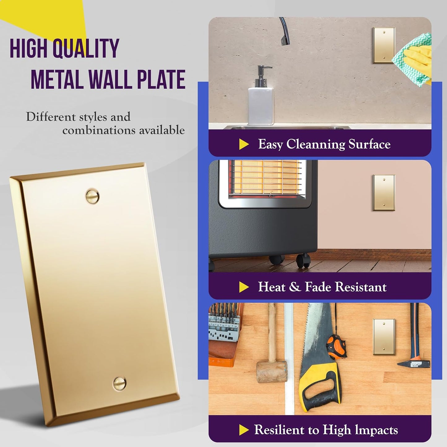 ENERLITES Blank Device Metal Wall Plate, Stainless Steel 201, Corrosive Resistant, Size 1-Gang 4.50" x 2.76"