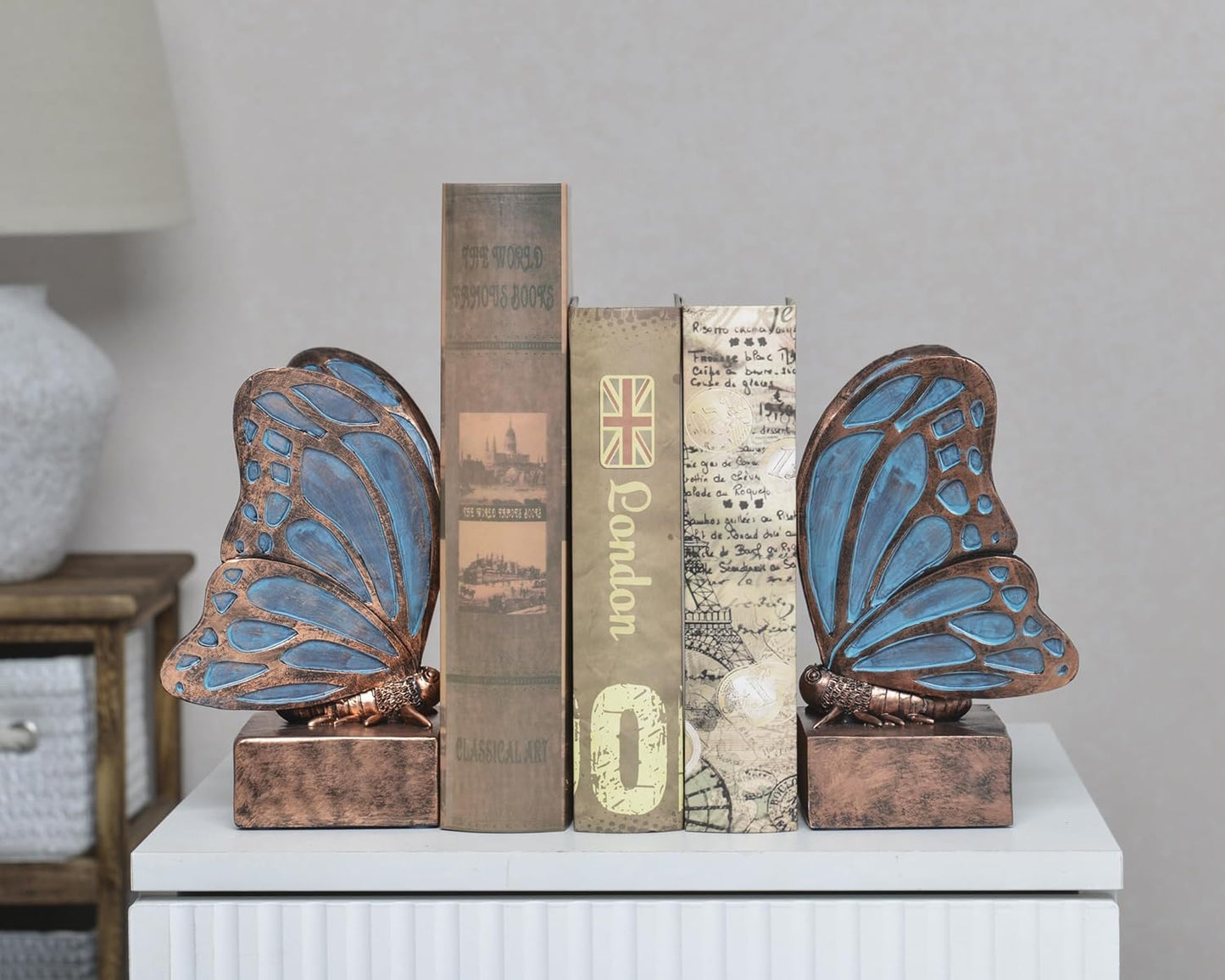 Vintage Blue Butterfly Bookends / Copper Blue