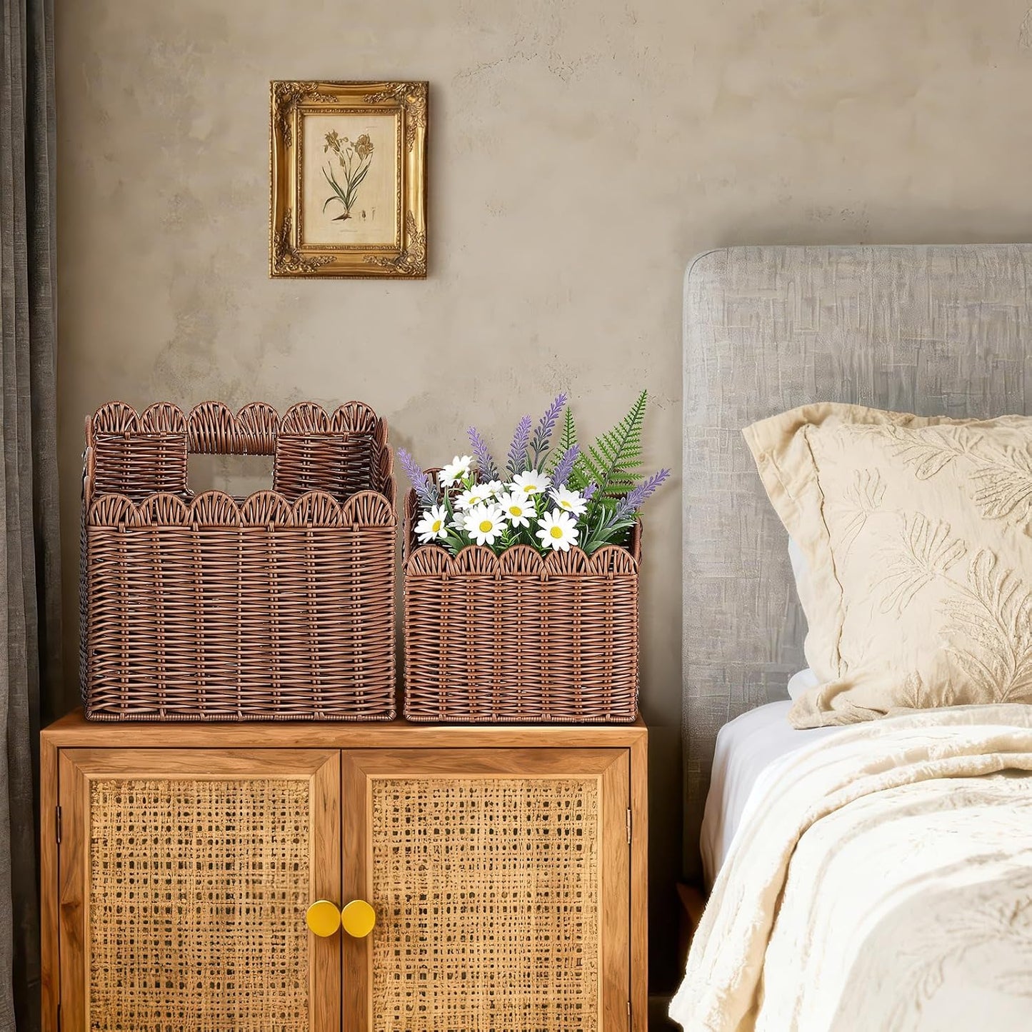 Scalloped Wicker Hanging Basket / Set of 2