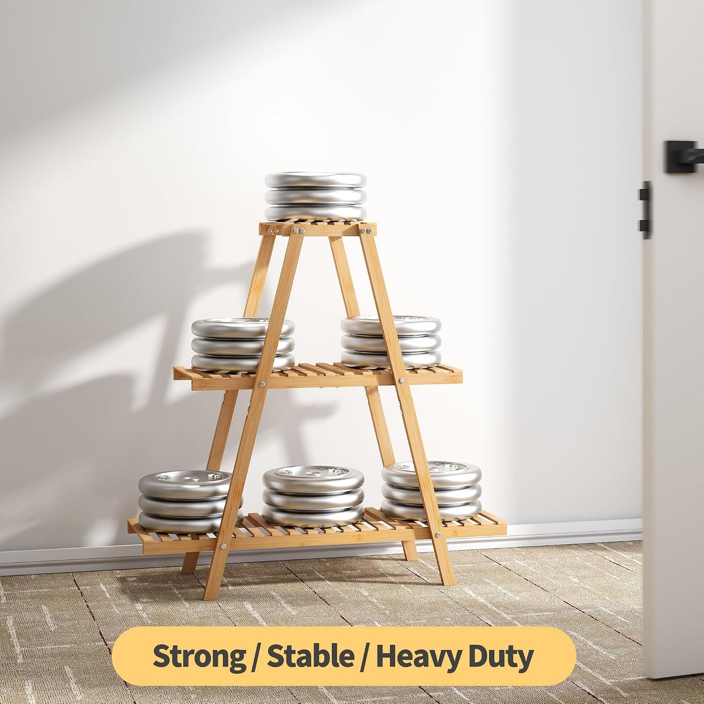 Bamboo Plant Stand - Indoor/Outdoor 3 Tier Plant Ladder, 8 Potted Flower Holder, Natural