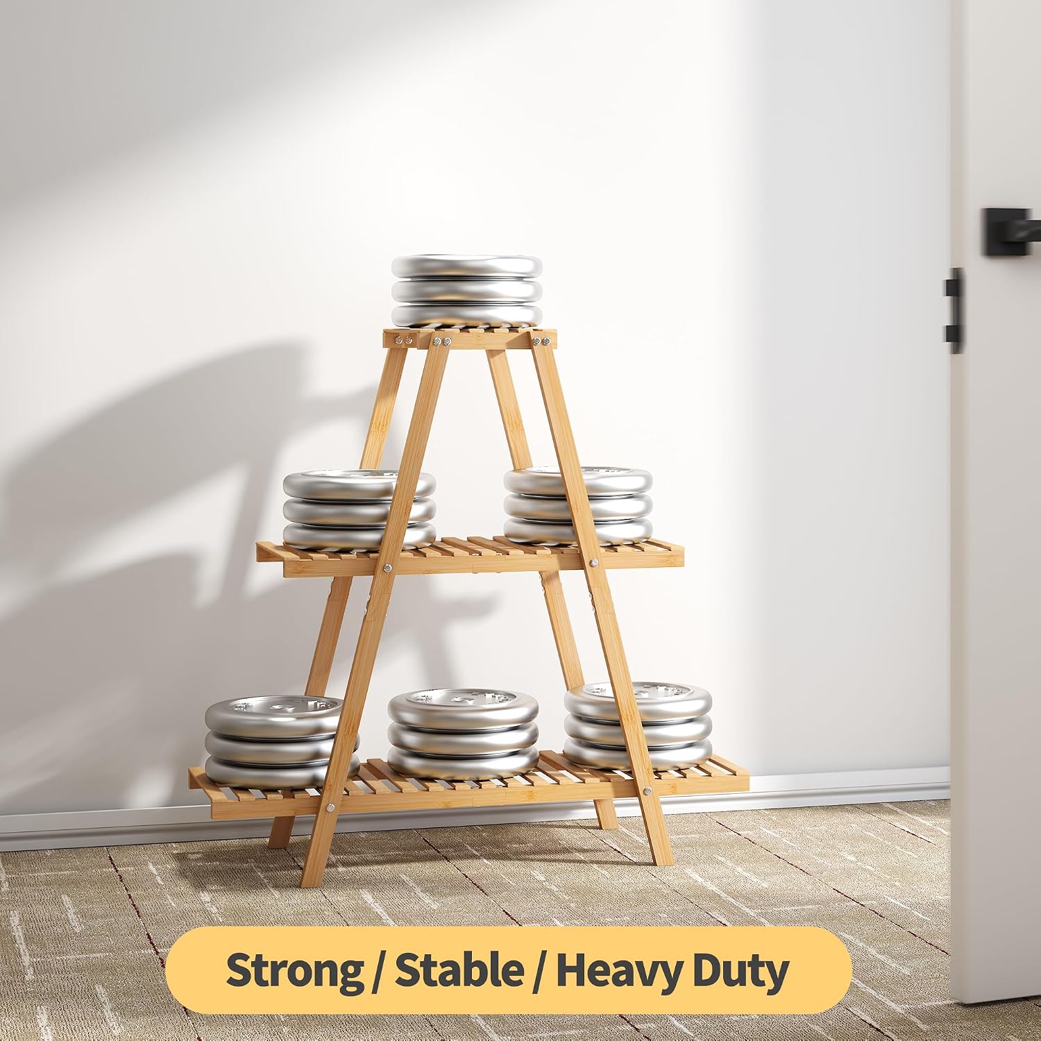 Bamboo Plant Stand - Indoor/Outdoor 3 Tier Plant Ladder, 8 Potted Flower Holder, Natural