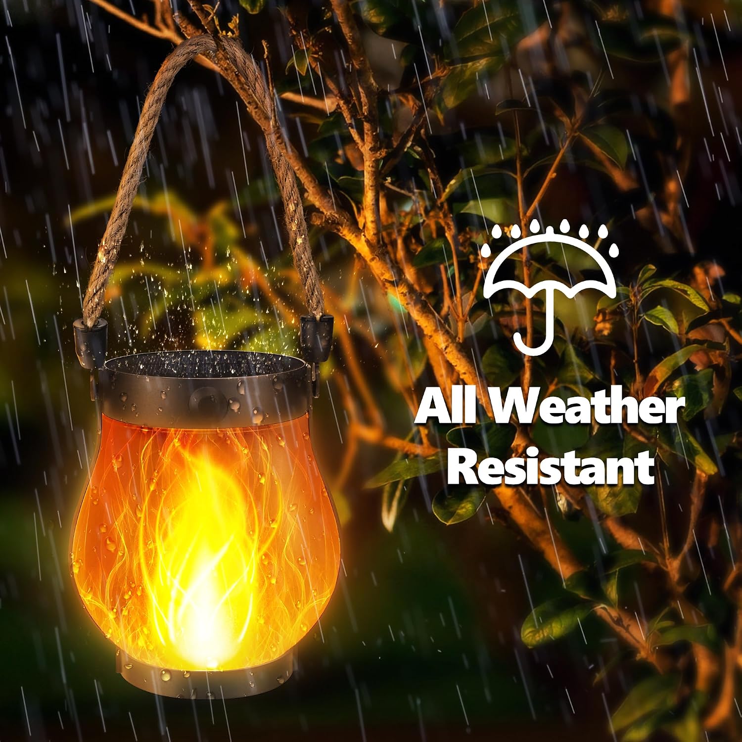 iBaycon 2 Pack Gen2 Solar Lantern Lights USB Ultra-Real Flame, Warm White | Solar Garden Lights with Solar & USB-C Dual