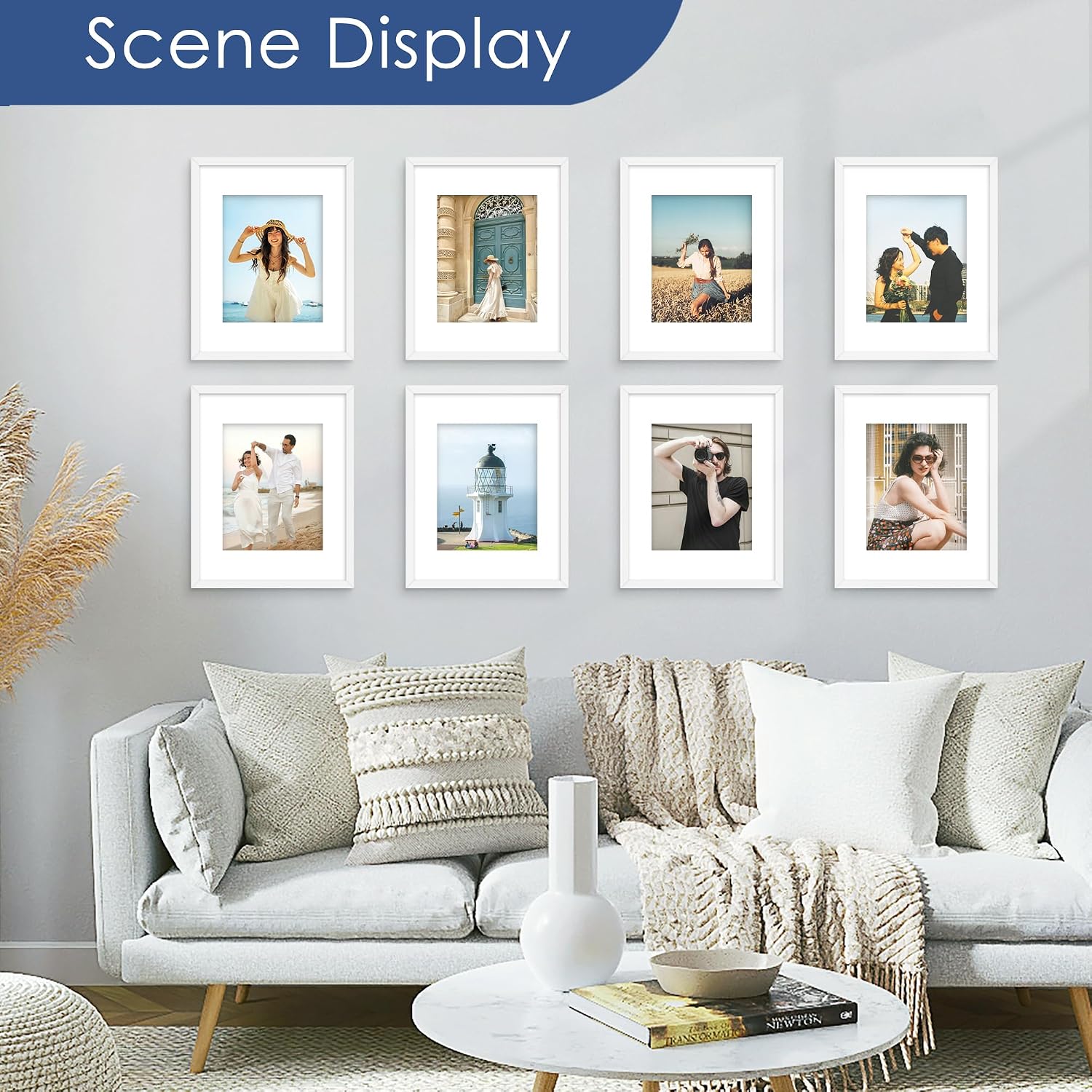 11x14 Picture Frame Set of 6,Wall or Tabletop,White Woodgrain | Display 8x10 with Mat or 11x14 Without Mat, Horizontal