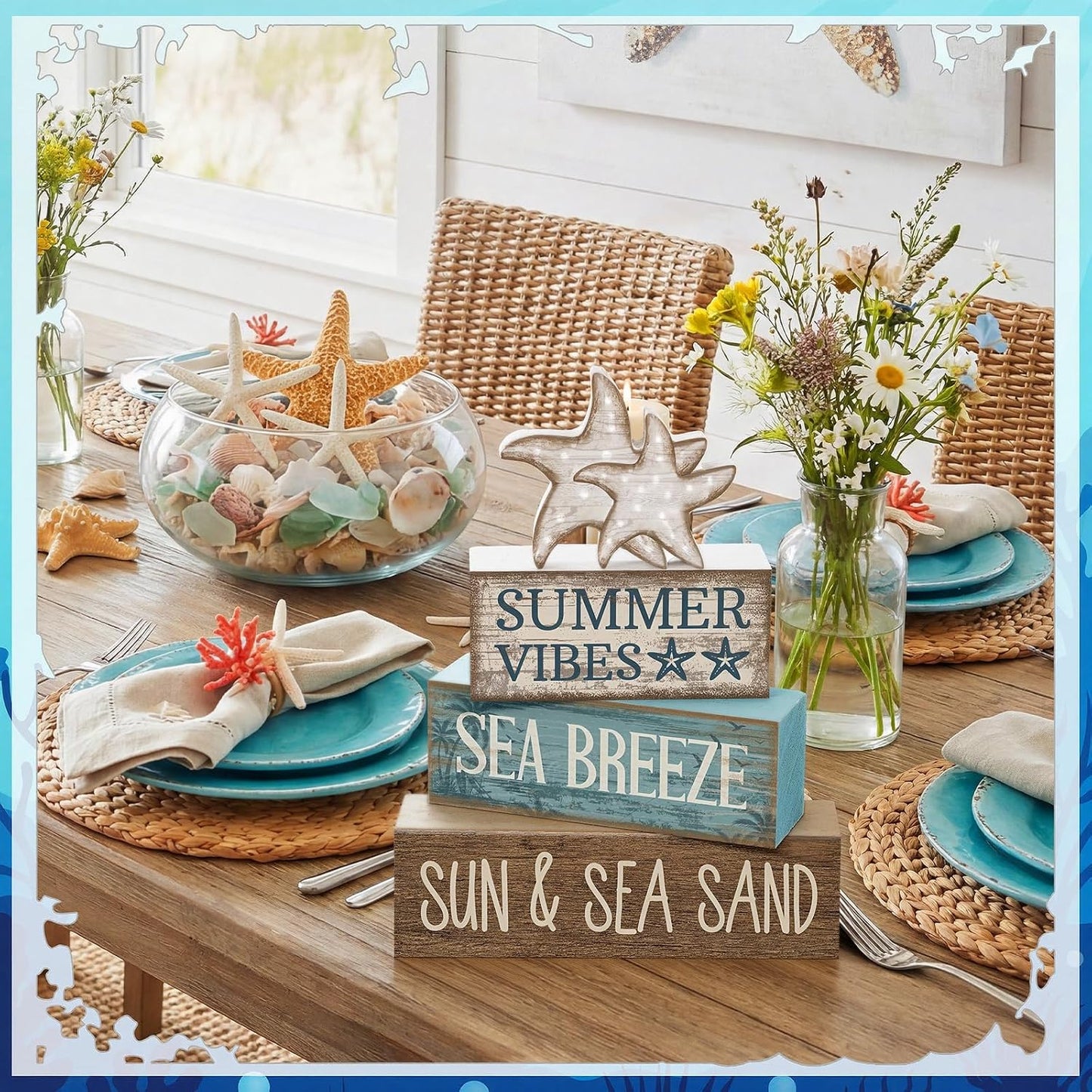 Summer Beach Decorations / Retro Starfish / Set of 4
