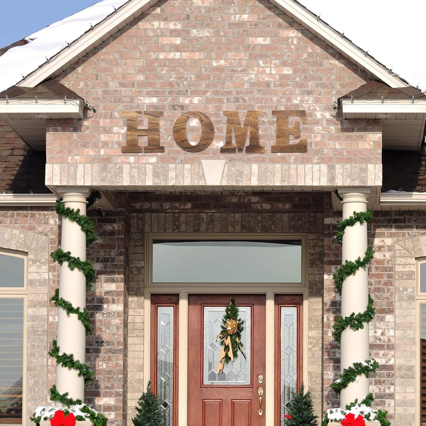 Wooden Home Sign Wall Hanging Decor Farmhouse Letters / Brown / 12 Inch / Set of 4