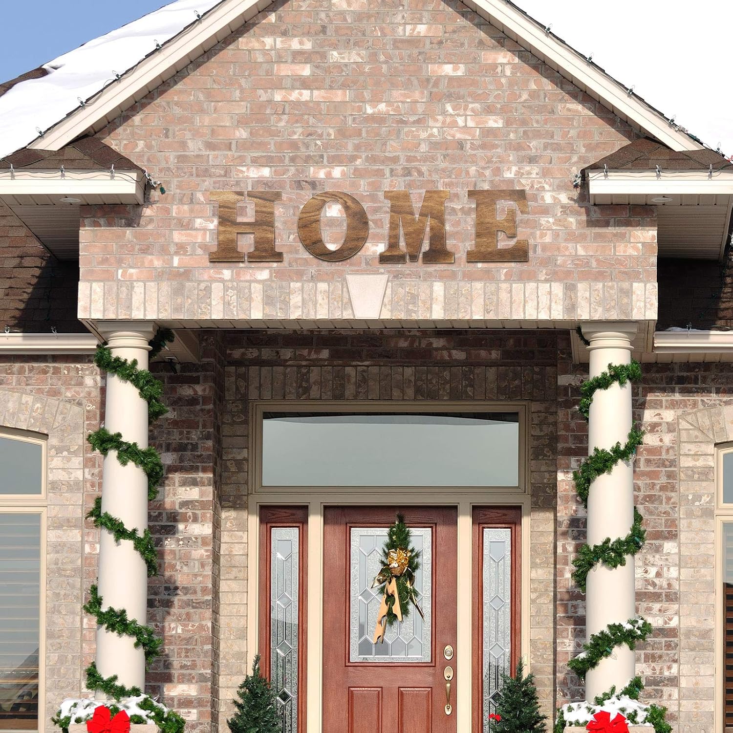 Wooden Home Sign Wall Hanging Decor Farmhouse Letters / Brown / 12 Inch / Set of 4