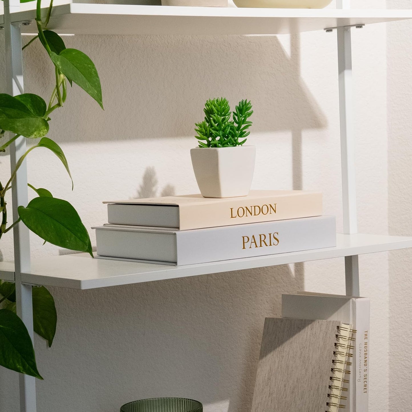 Faux Linen Book Boxes / Gray/beige / Modern / Set of 2