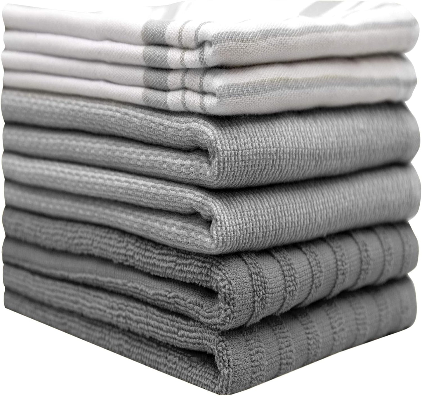 Premium Kitchen Towels 6 Pack 100% Cotton 20"x28" Dish Towels Grey Striped | Large Flat & Terry Kitchen Linen Set with