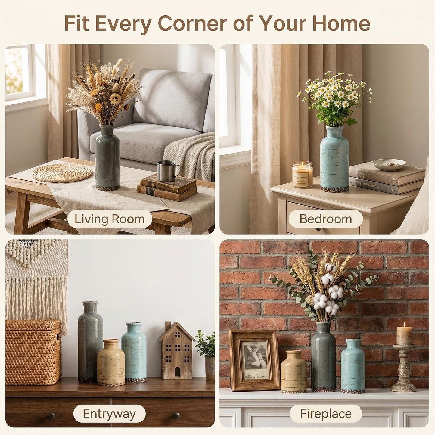 Rustic Farmhouse Vase / 107-gray Blue Stripe / Set of 3