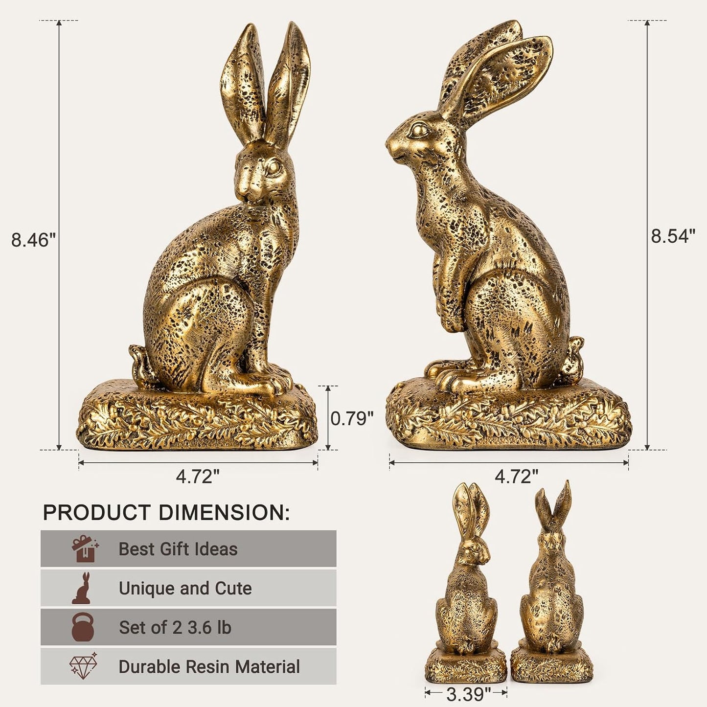 Rabbit Bookends / Heavy Resin Book Holder / Gold