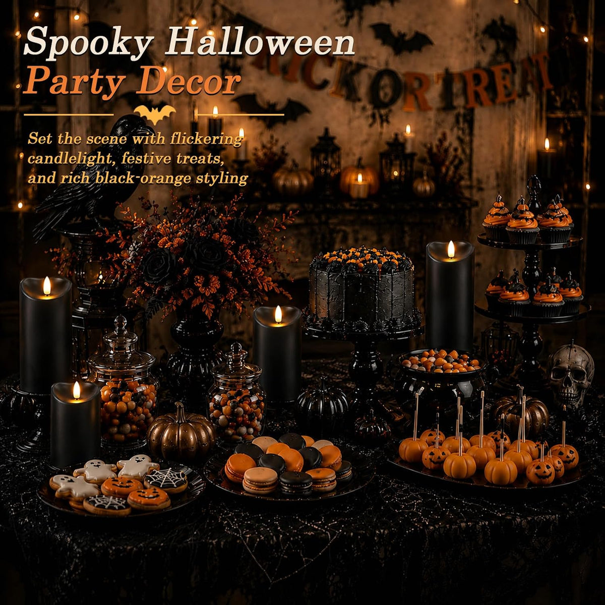 Homemory Halloween Black Waterproof LED Candles with Remote Timer, Set of 6 | Flameless candles