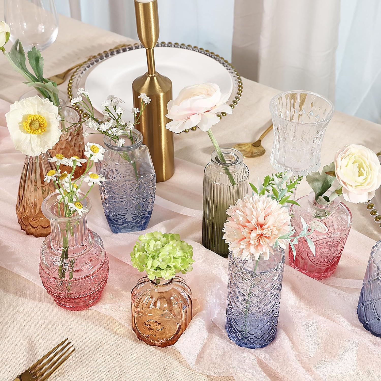Colorful Glass Bud Vases / Multicolor / Set of 12