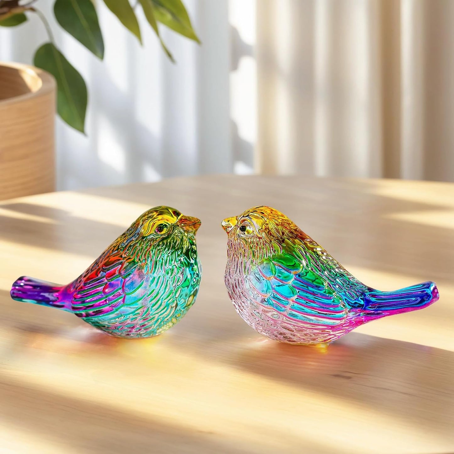 Small Glass Bird Figurines Statues for Tabletop / Multi / 3 Inch / Set of 2