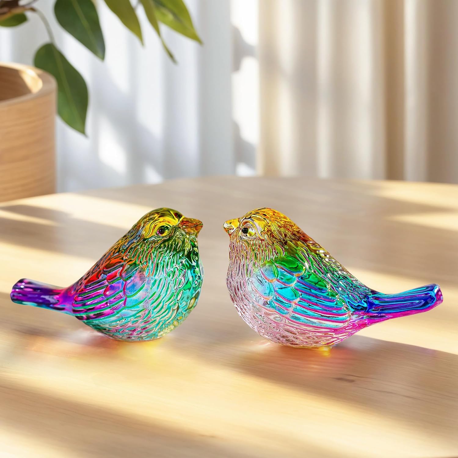 Small Glass Bird Figurines Statues for Tabletop / Multi / 3 Inch / Set of 2