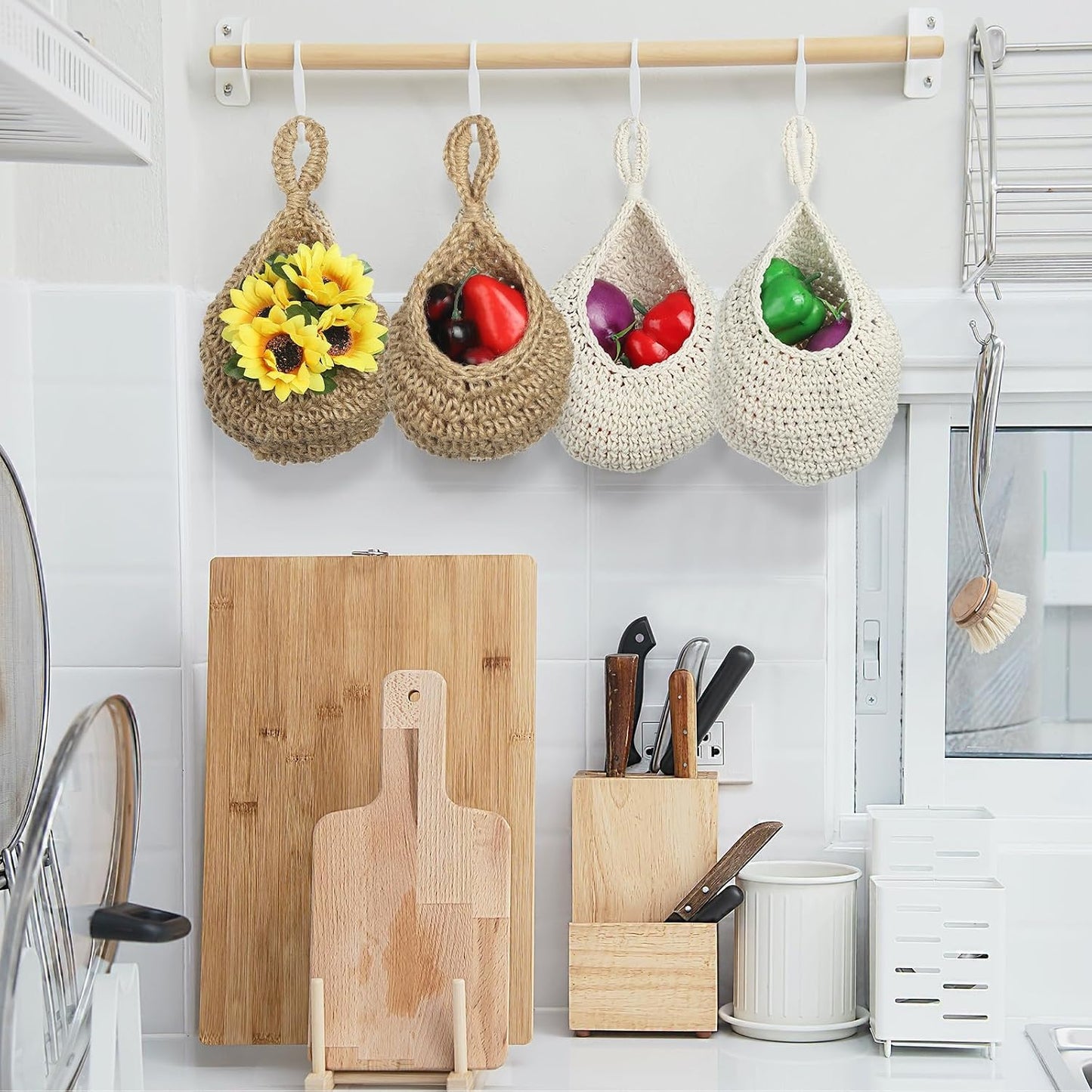 Size Teardrop Home Decor Storage Hand-Woven Wall Hanging Basket / Medium / Brown