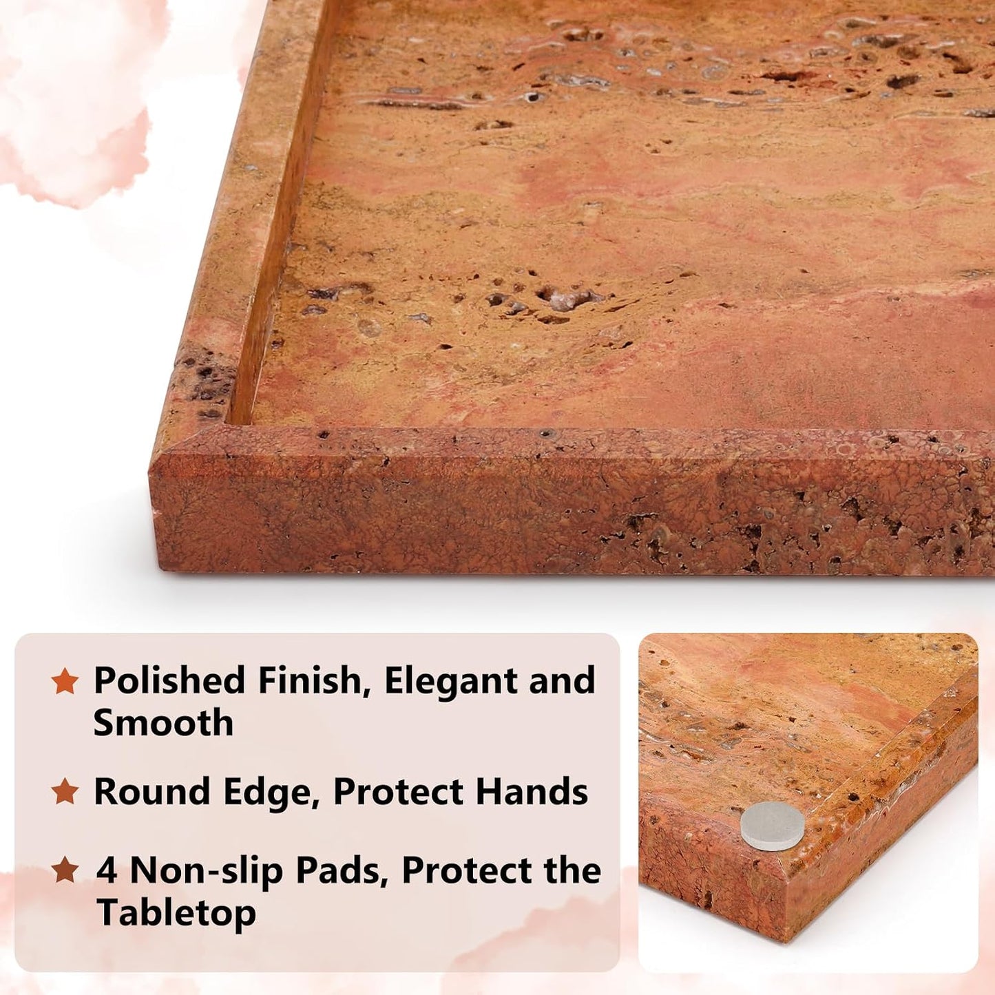 Real Natural Marble Tray / Red / 12 x 8 x 1.2
