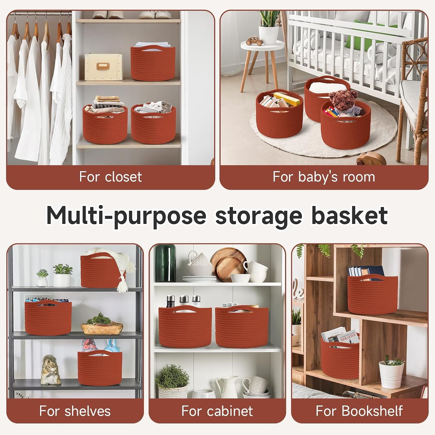 Round Woven Basket / Brick Red / Set of 3