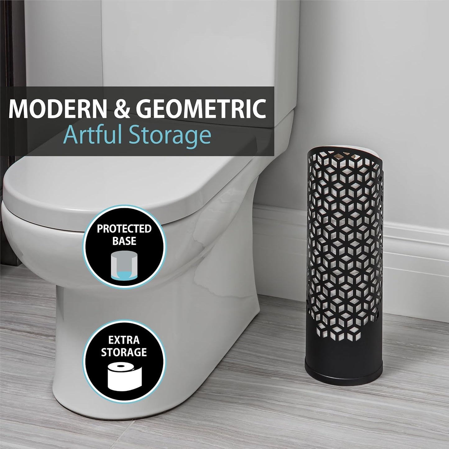 Better Living Rollo Hexacube Toilet Paper Reserve, 4 Rolls, Matte Black | Bathroom Toilet Paper Storage Holder
