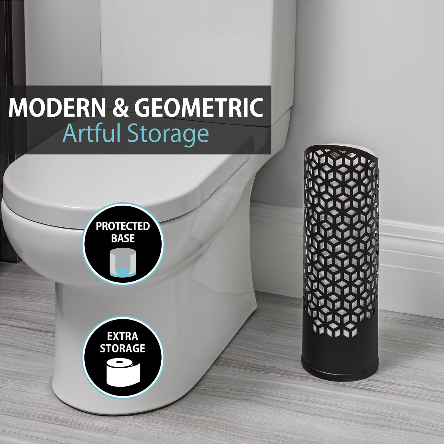 Better Living Rollo Hexacube Toilet Paper Reserve, 4 Rolls, Matte Black | Bathroom Toilet Paper Storage Holder