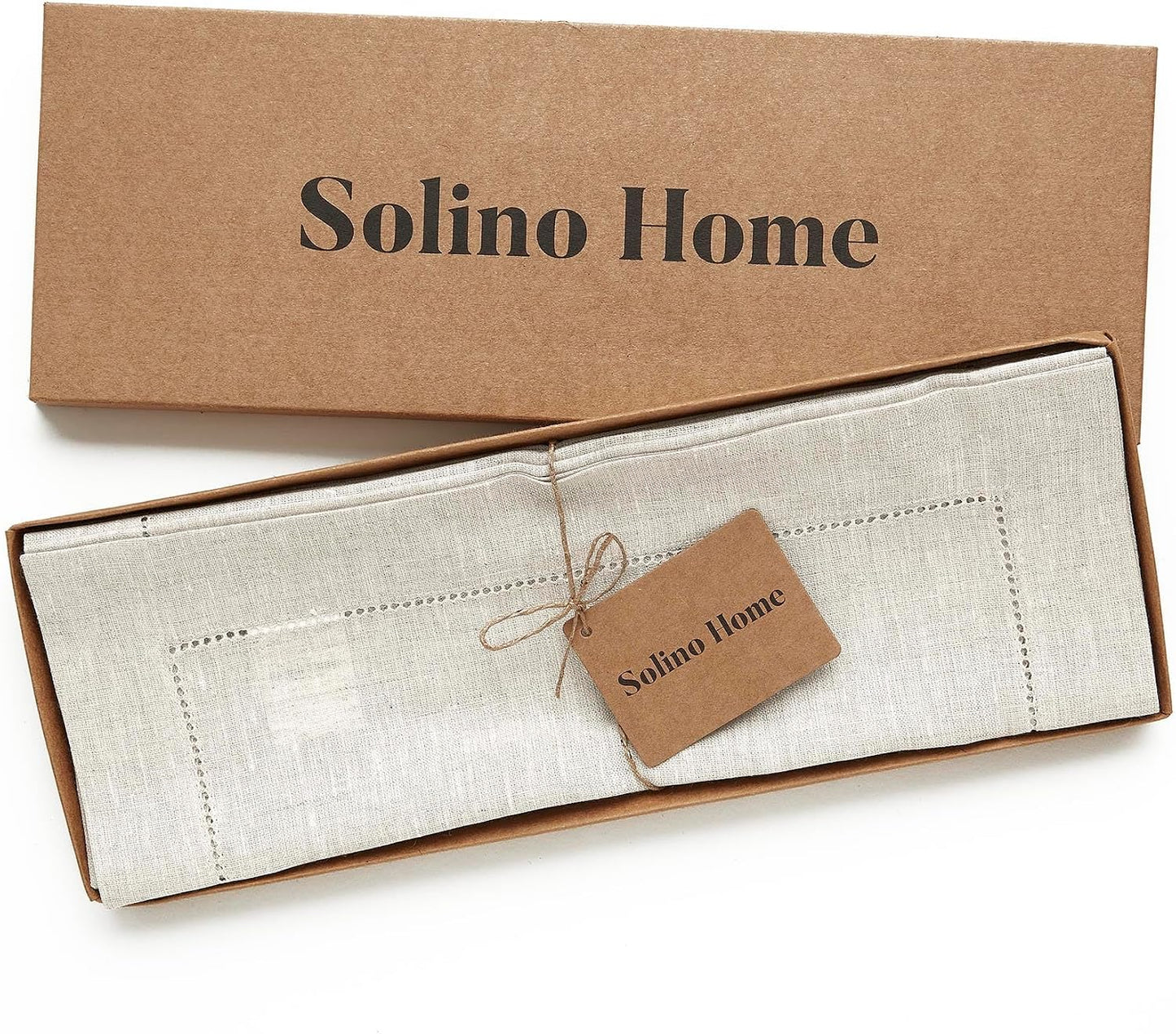 Solino Home 100% Pure Linen Placemats Light Natural, 14 x 19 in, Set of 4 | Classic Hemstitch Place Mats place settings