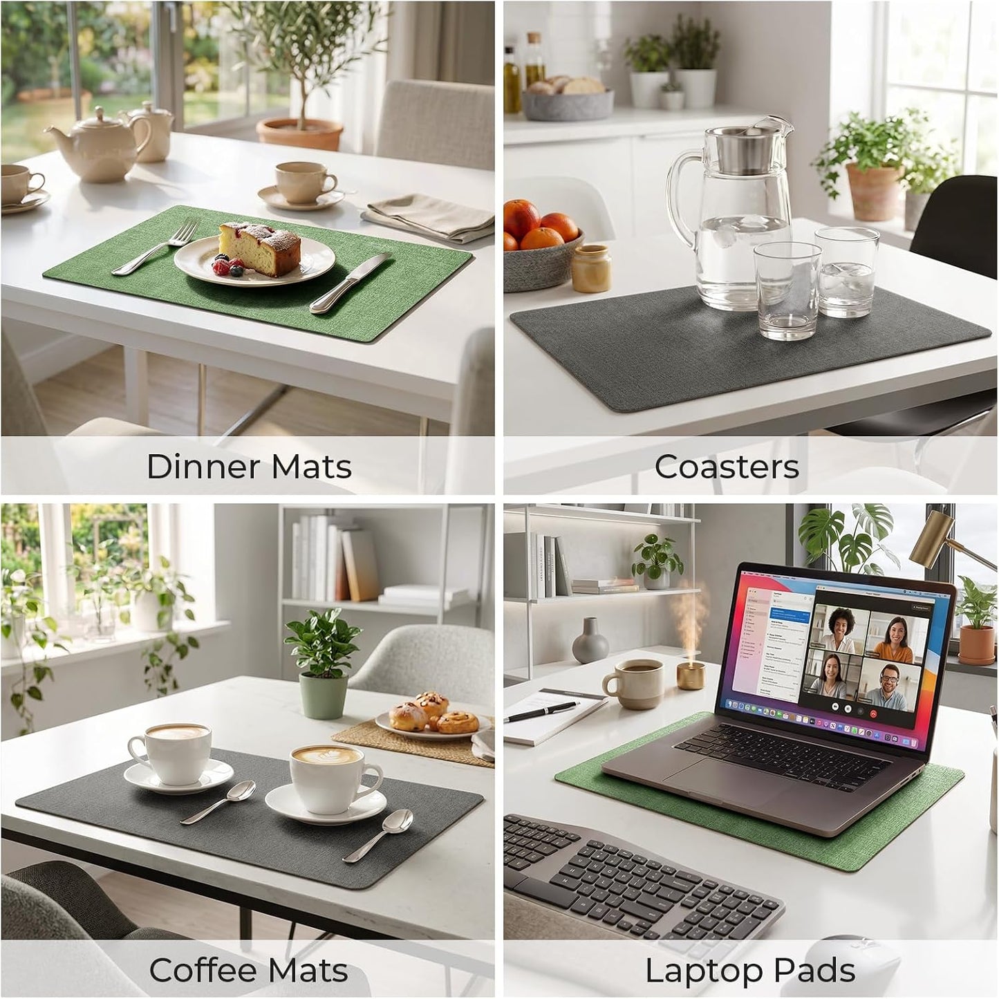 Romanstile Vinyl Placemats Set of 8, Reversible Faux Leather Heat Resistant Wipeable Table Mats, Waterproof Washable